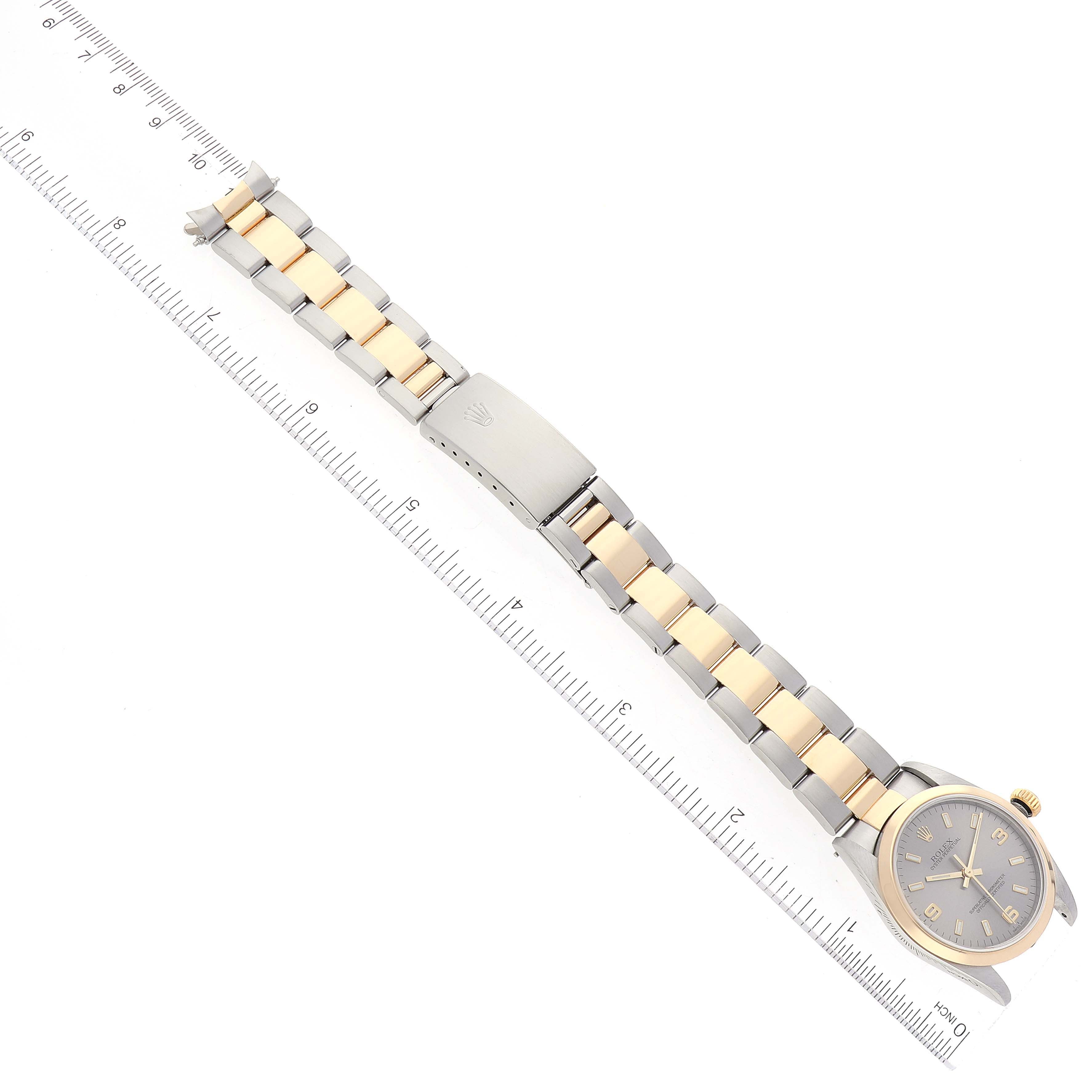 Rolex Oyster Perpetual Midsize Slate Dial Steel Yellow Gold Watch 77483 Papers