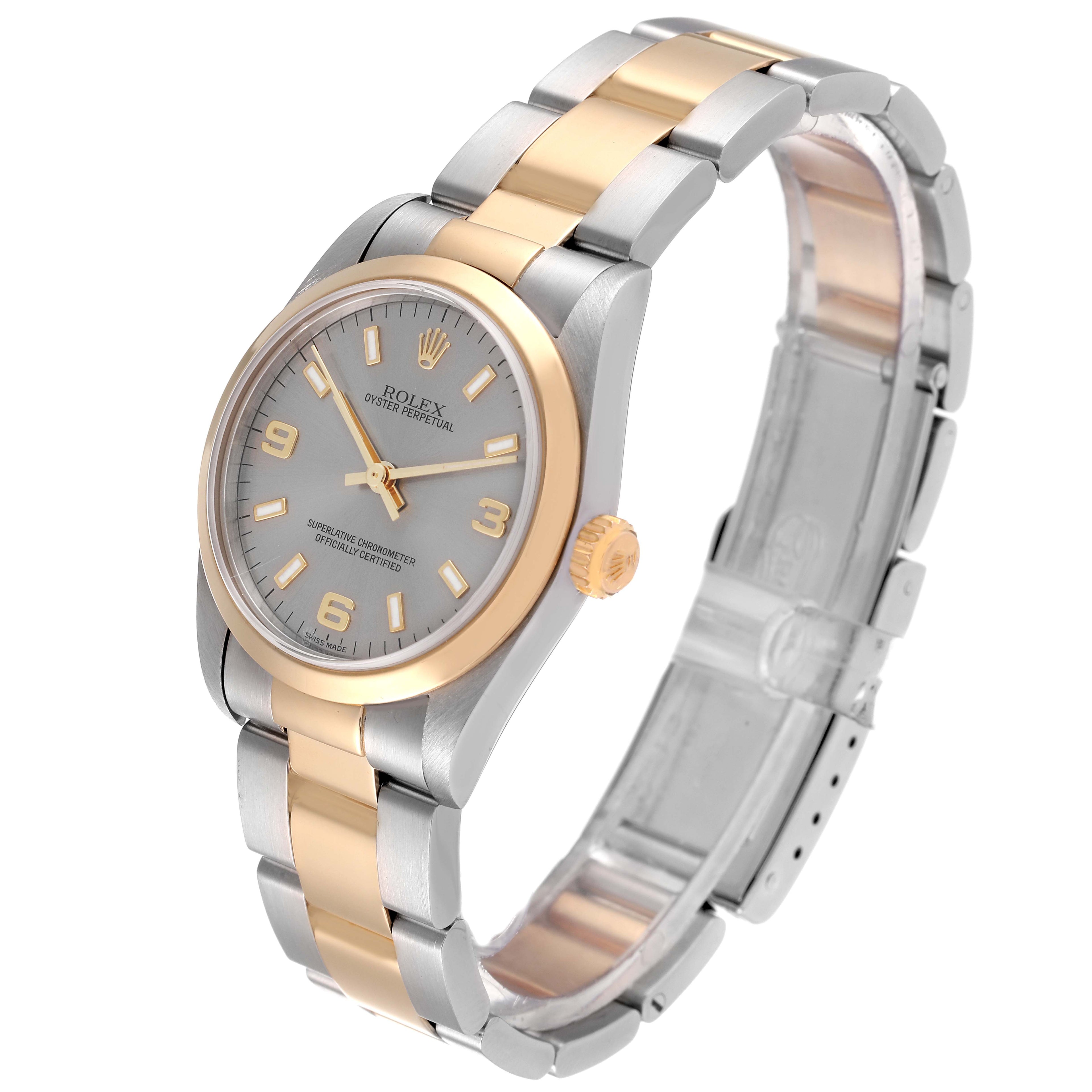 Rolex Oyster Perpetual Midsize Slate Dial Steel Yellow Gold Watch 77483 Papers