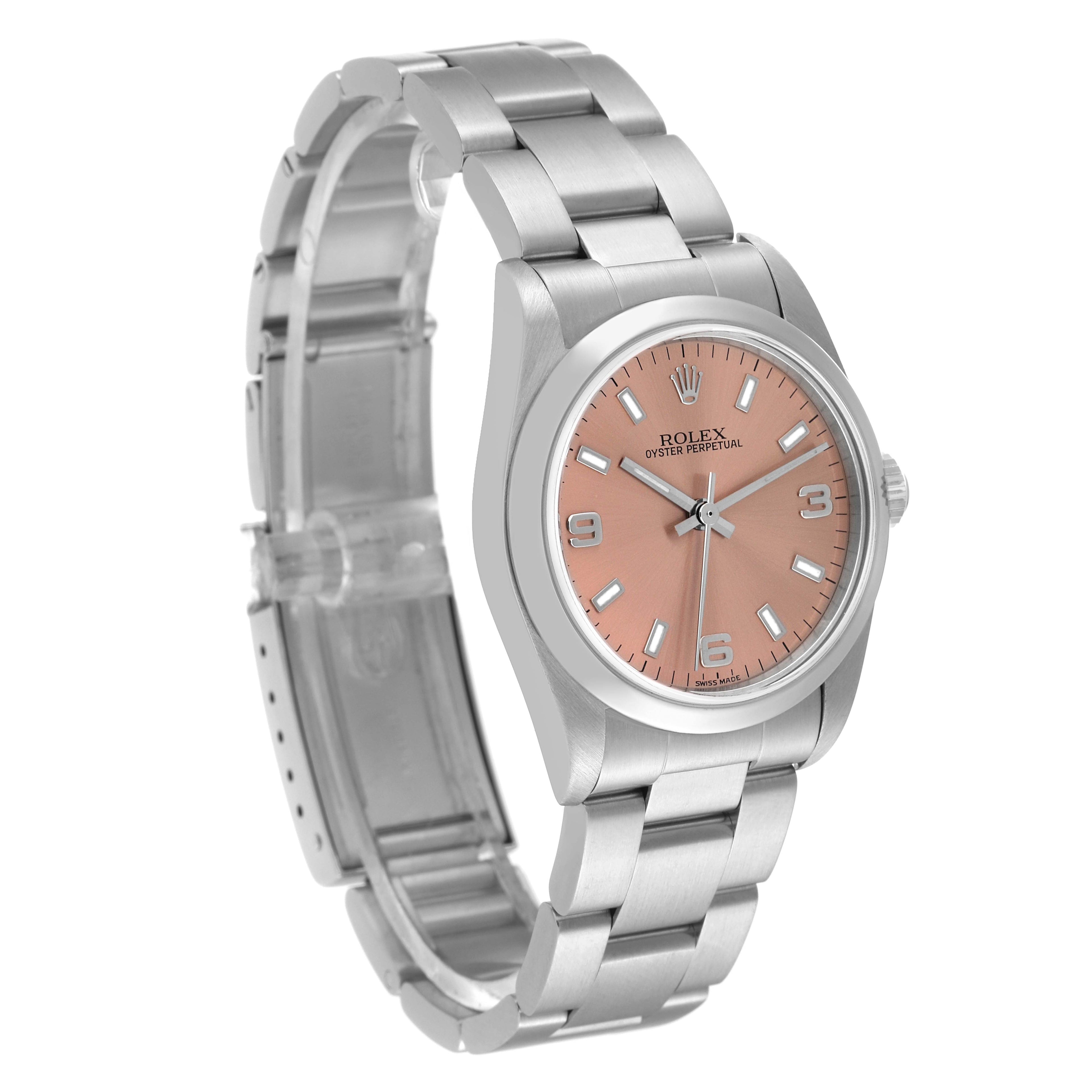 Rolex Oyster Perpetual Midsize Smooth Bezel Salmon Dial Steel Ladies Watch 77080