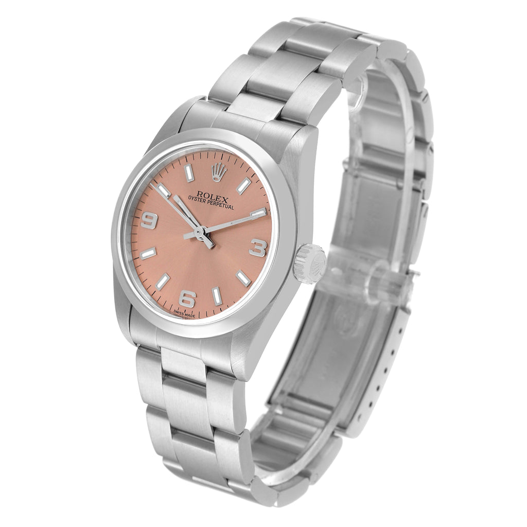 Rolex Oyster Perpetual Midsize Smooth Bezel Salmon Dial Steel Ladies Watch 77080