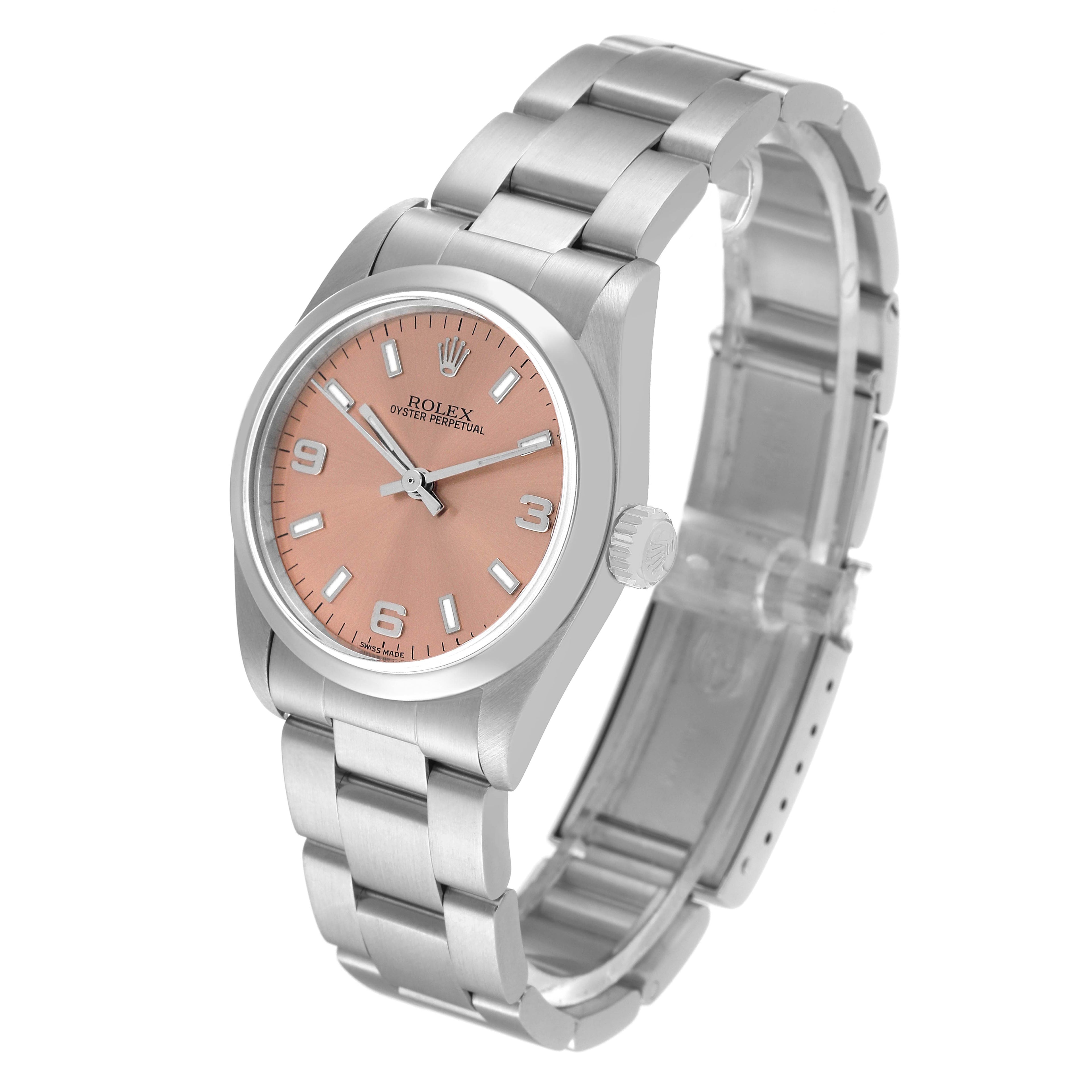 Rolex Oyster Perpetual Midsize Smooth Bezel Salmon Dial Steel Ladies Watch 77080