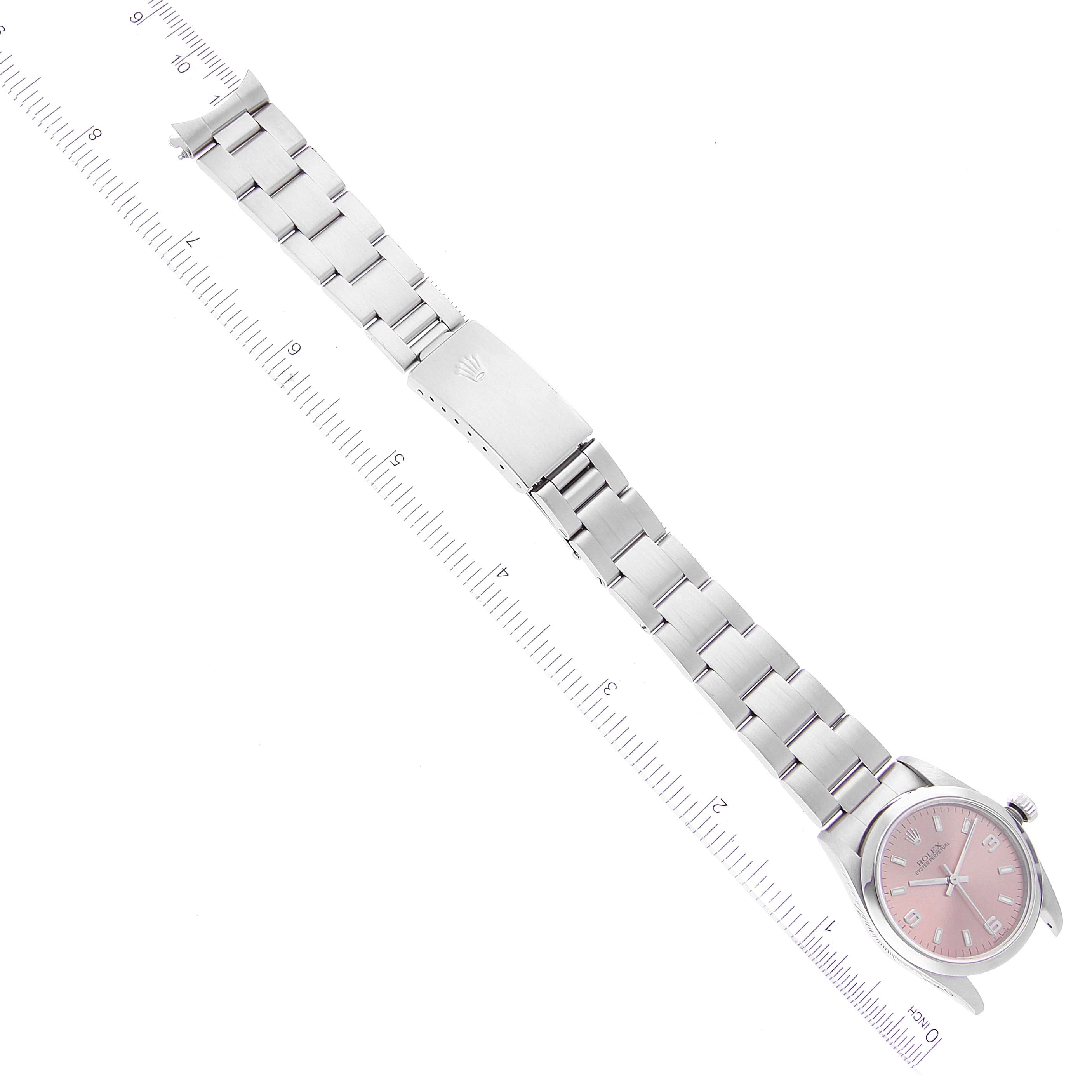 Rolex Oyster Perpetual Midsize Smooth Bezel Salmon Dial Steel Ladies Watch 77080