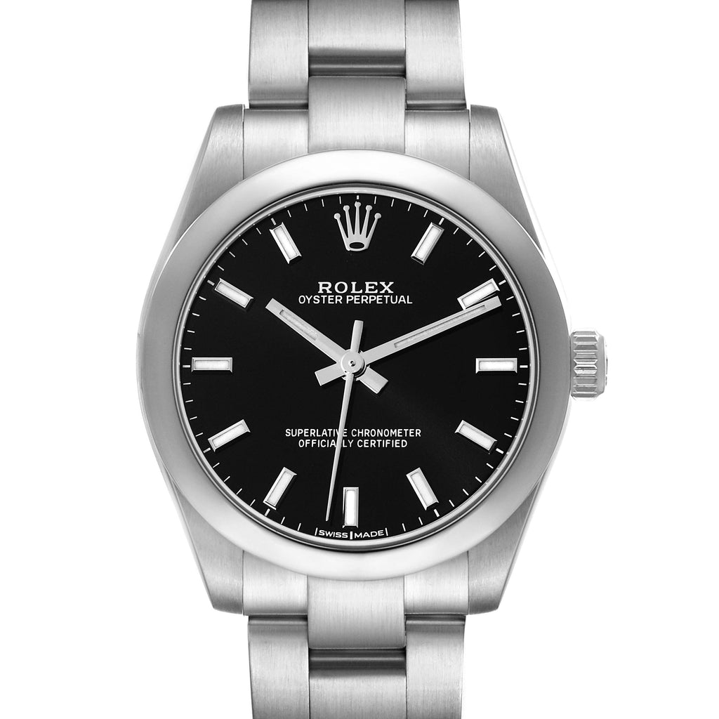 Rolex Oyster Perpetual Midsize Smooth Bezel Steel Ladies Watch 177200 Box Card