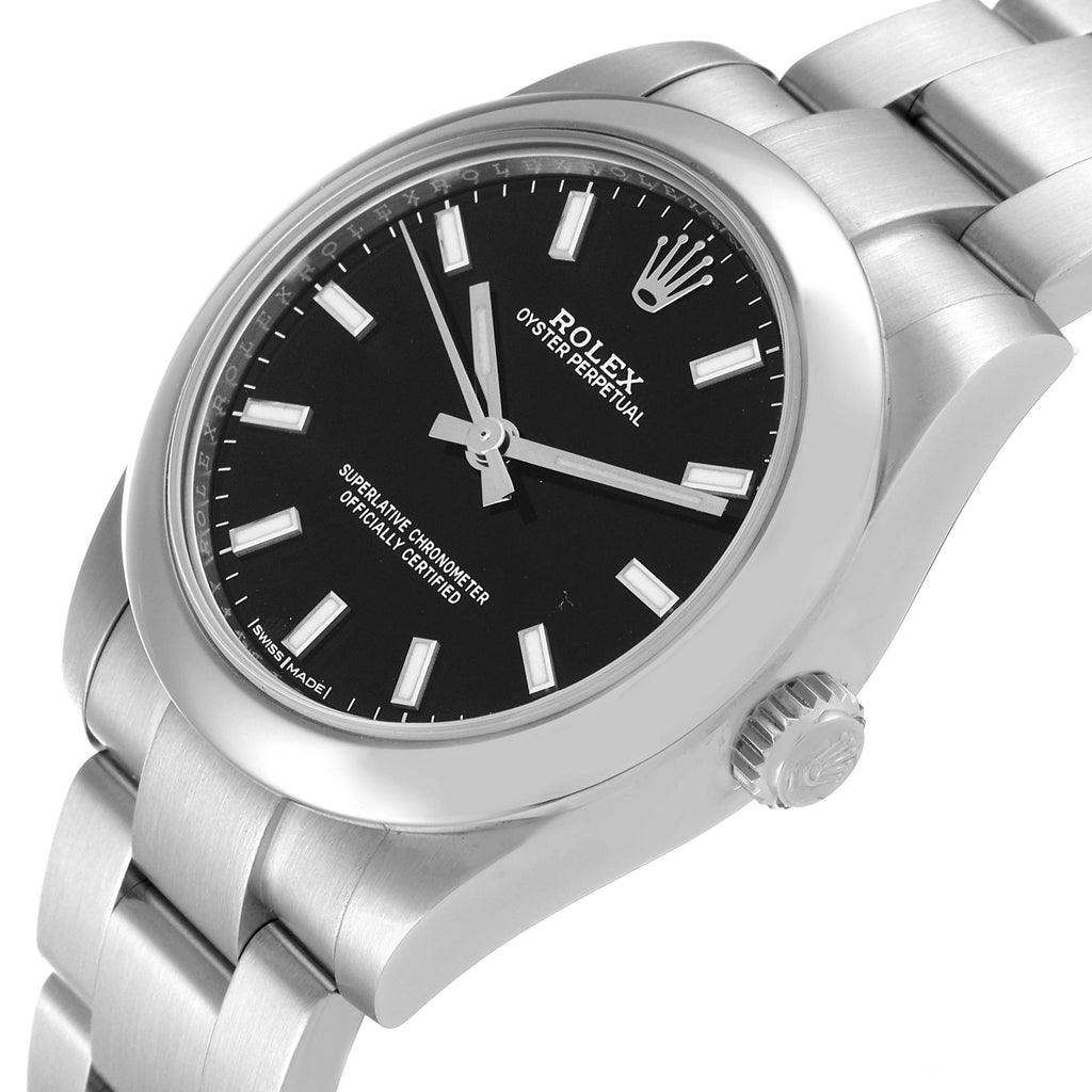 Rolex Oyster Perpetual Midsize Smooth Bezel Steel Ladies Watch 177200 Box Card
