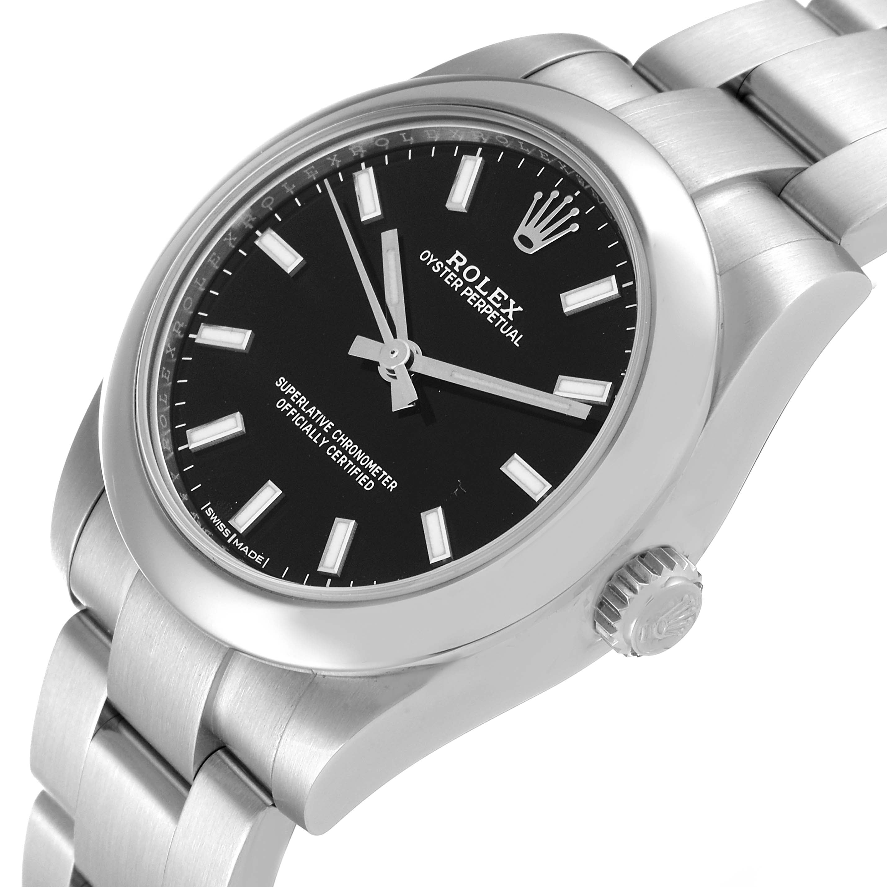 Rolex Oyster Perpetual Midsize Smooth Bezel Steel Ladies Watch 177200 Box Card