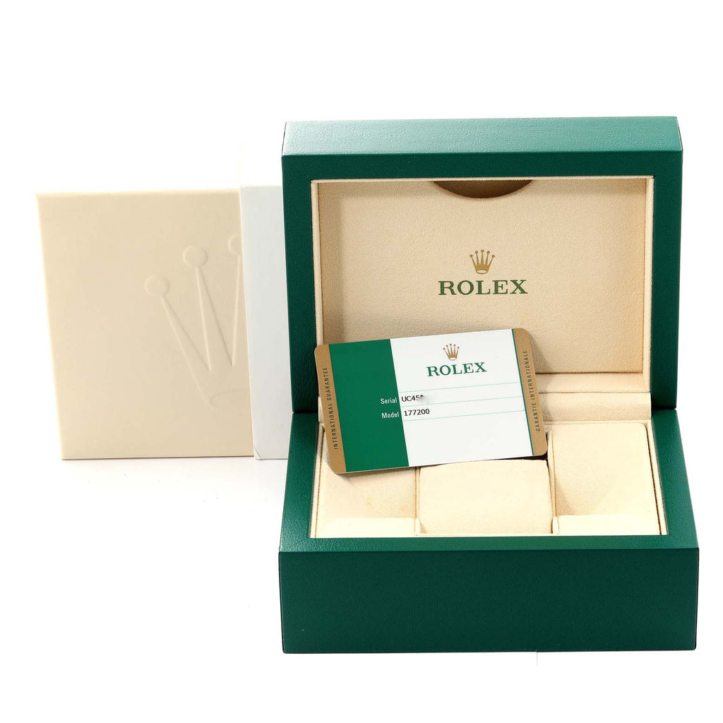 Rolex Oyster Perpetual Midsize Smooth Bezel Steel Ladies Watch 177200 Box Card