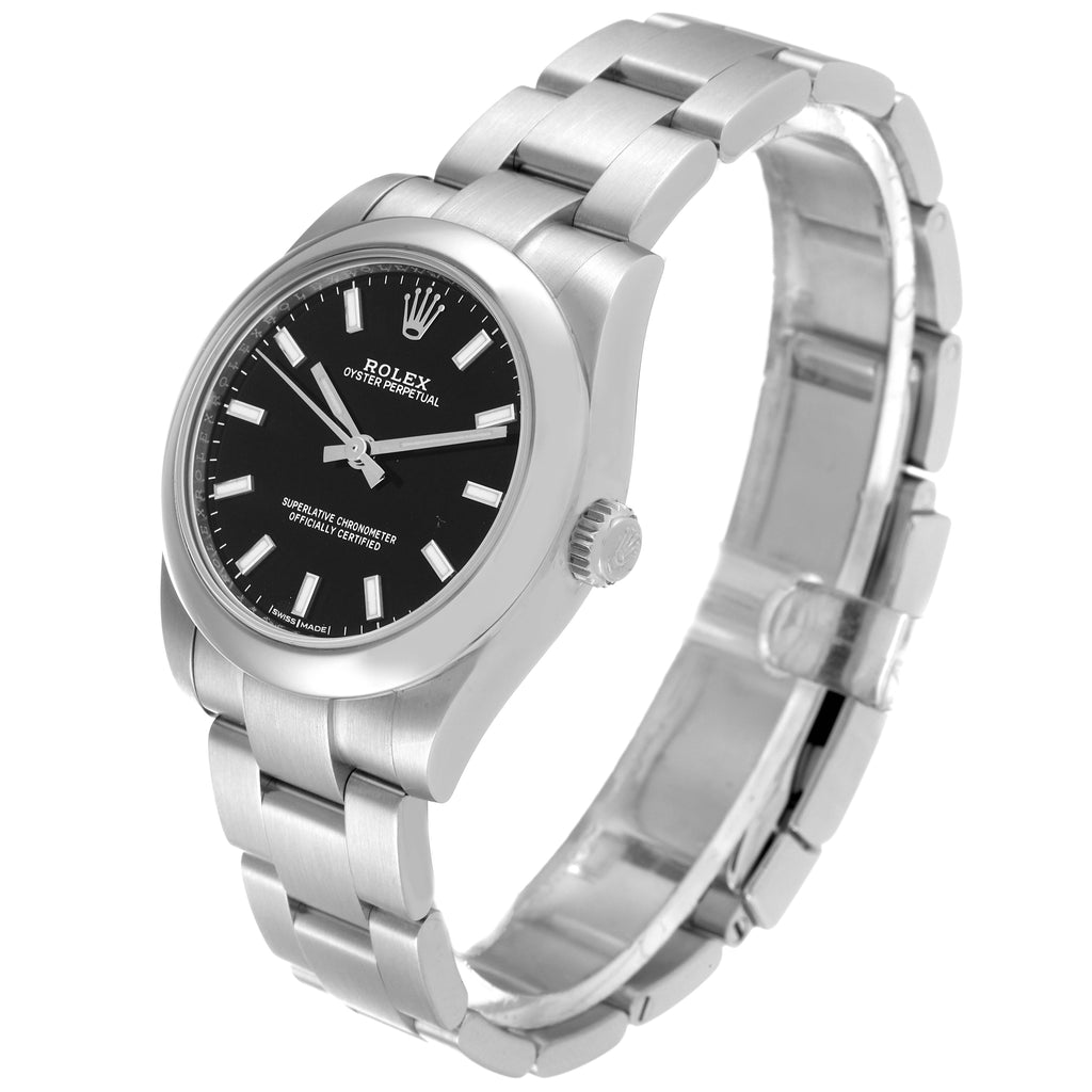 Rolex Oyster Perpetual Midsize Smooth Bezel Steel Ladies Watch 177200 Box Card
