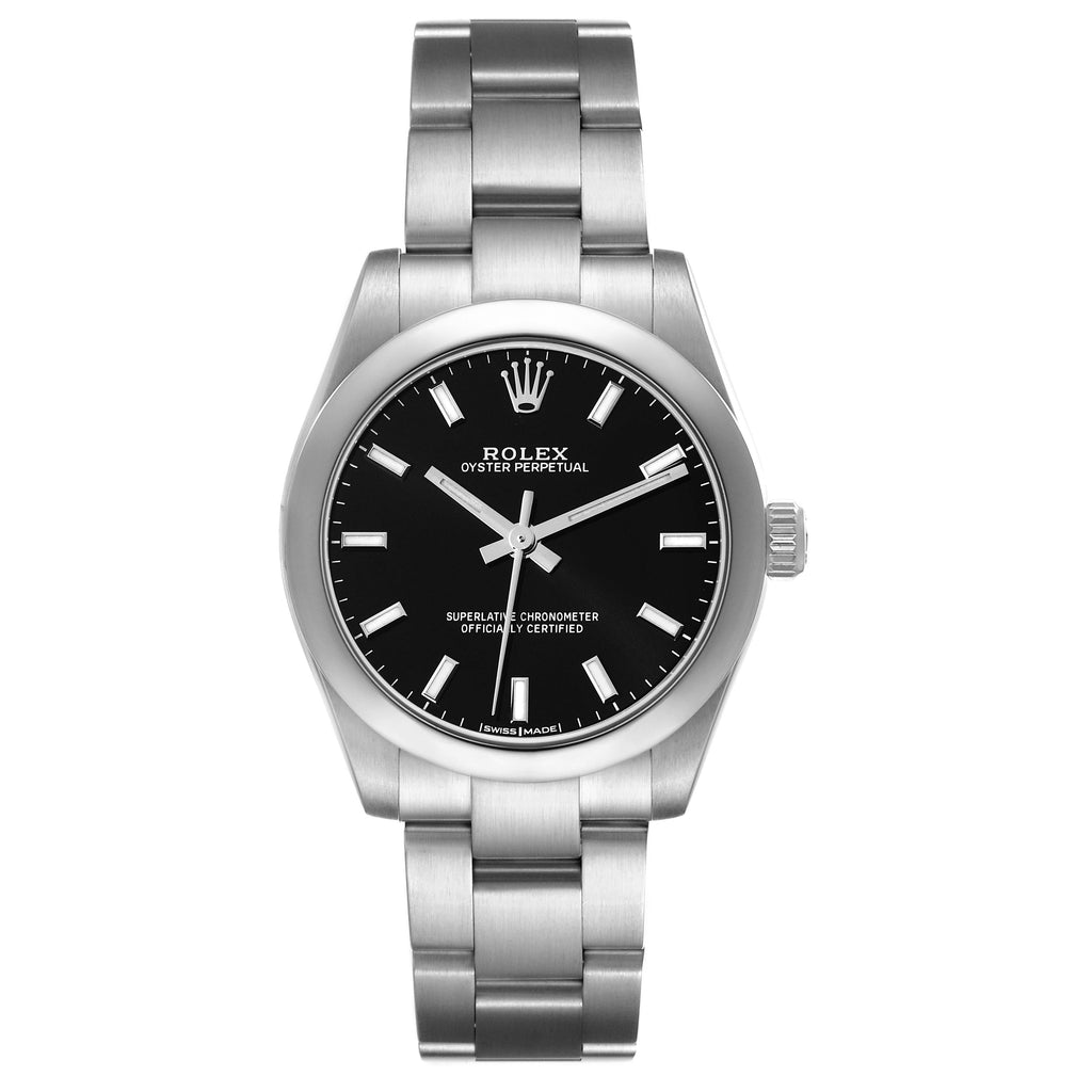 Rolex Oyster Perpetual Midsize Smooth Bezel Steel Ladies Watch 177200 Box Card