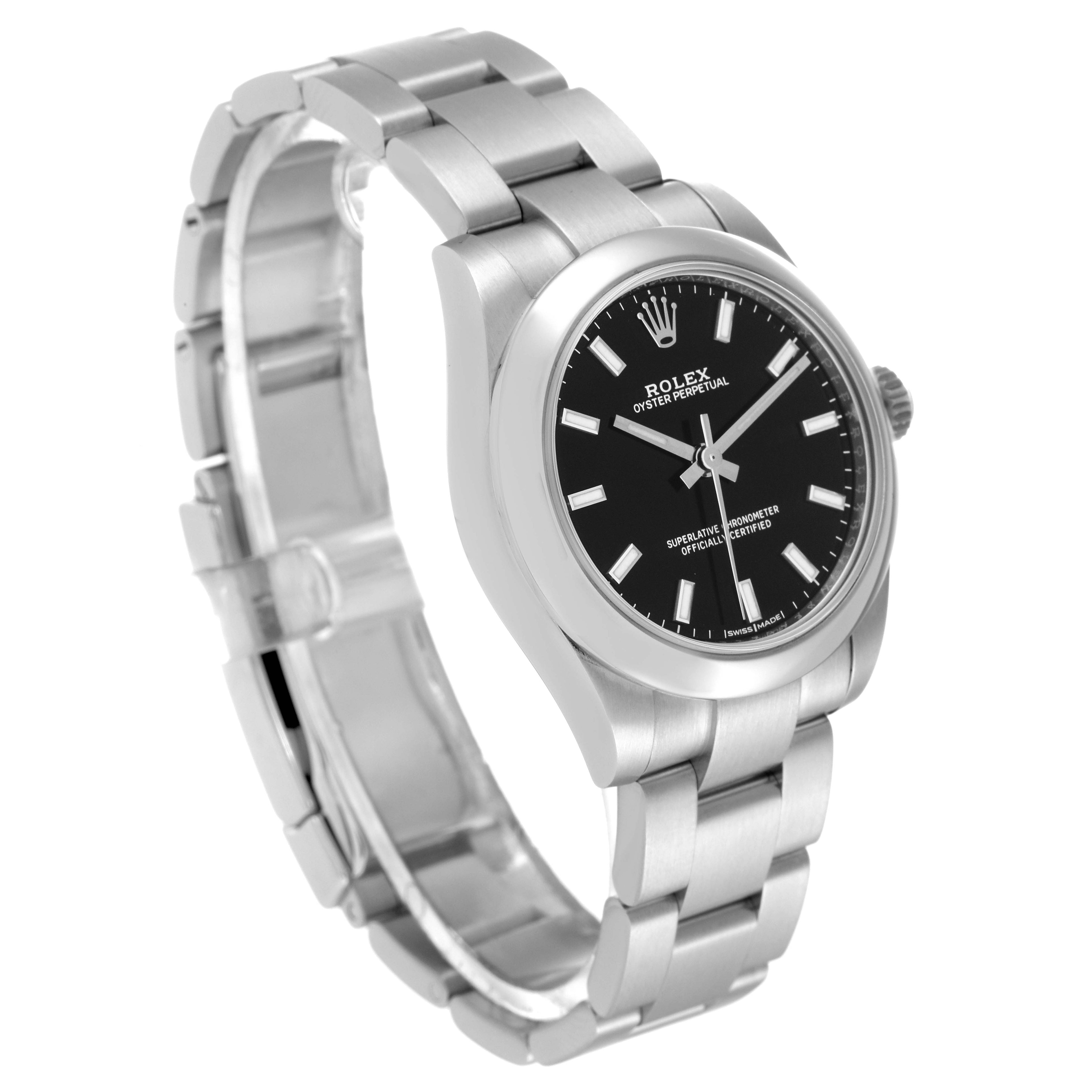 Rolex Oyster Perpetual Midsize Smooth Bezel Steel Ladies Watch 177200 Box Card