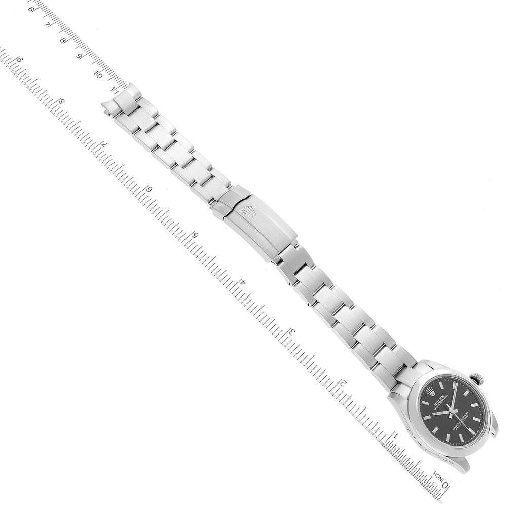 Rolex Oyster Perpetual Midsize Smooth Bezel Steel Ladies Watch 177200 Box Card