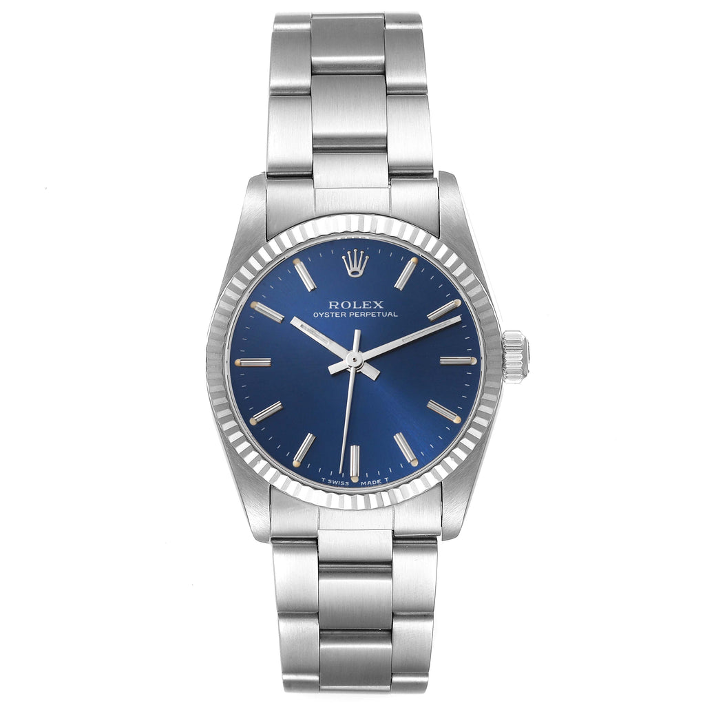 Rolex Oyster Perpetual Midsize Steel White Gold Blue Dial Ladies Watch 67514
