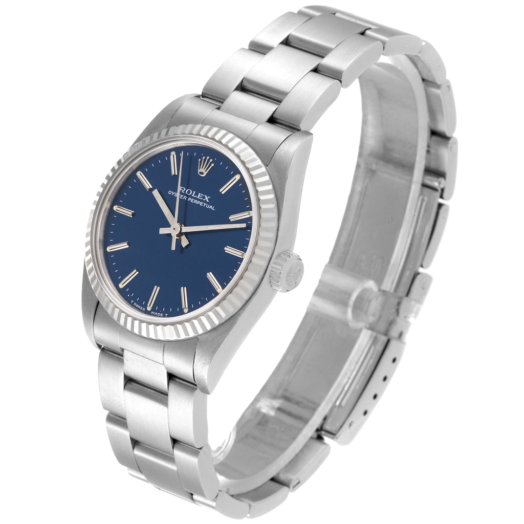 Rolex Oyster Perpetual Midsize Steel White Gold Blue Dial Ladies Watch 67514