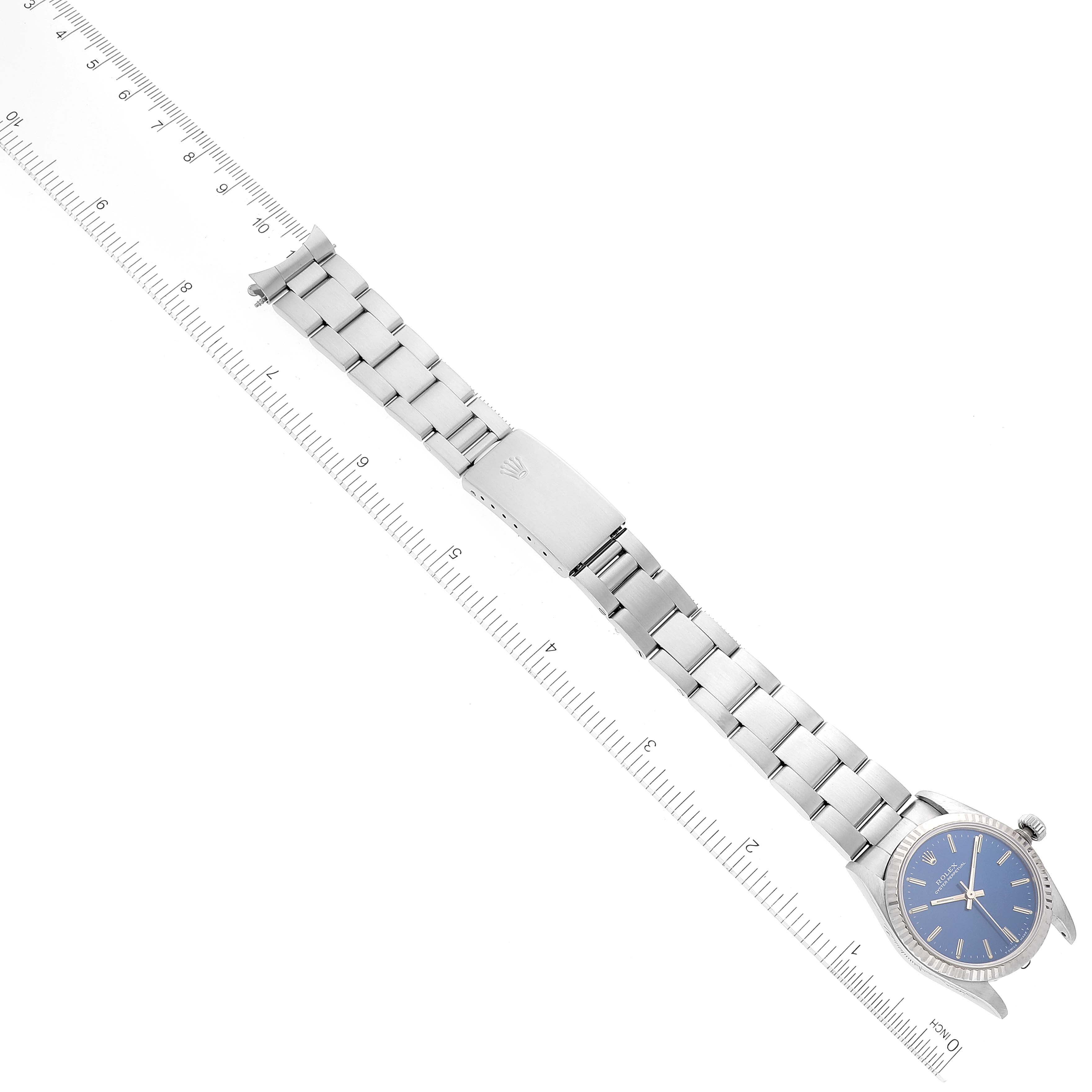 Rolex Oyster Perpetual Midsize Steel White Gold Blue Dial Ladies Watch 67514