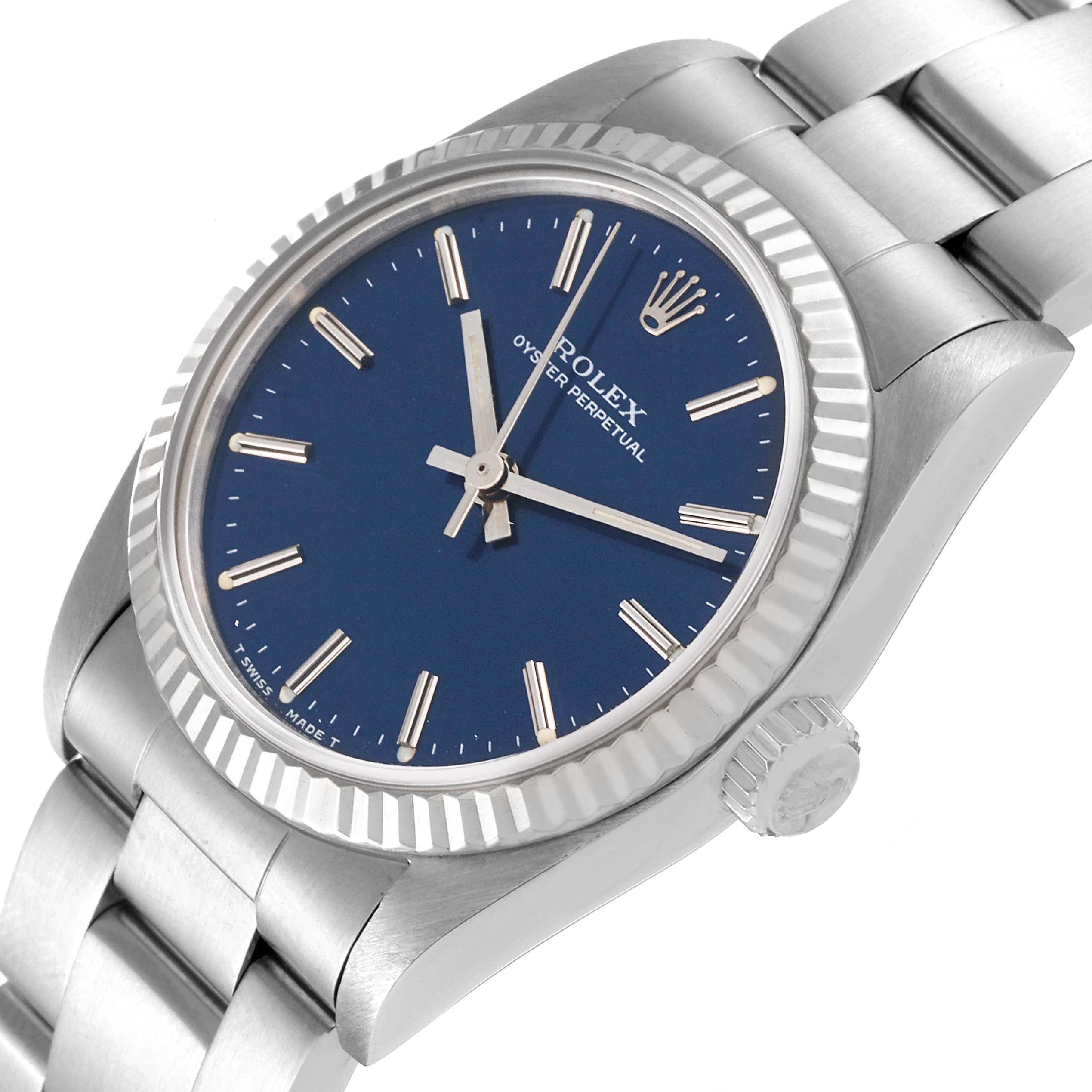 Rolex Oyster Perpetual Midsize Steel White Gold Blue Dial Ladies Watch 67514