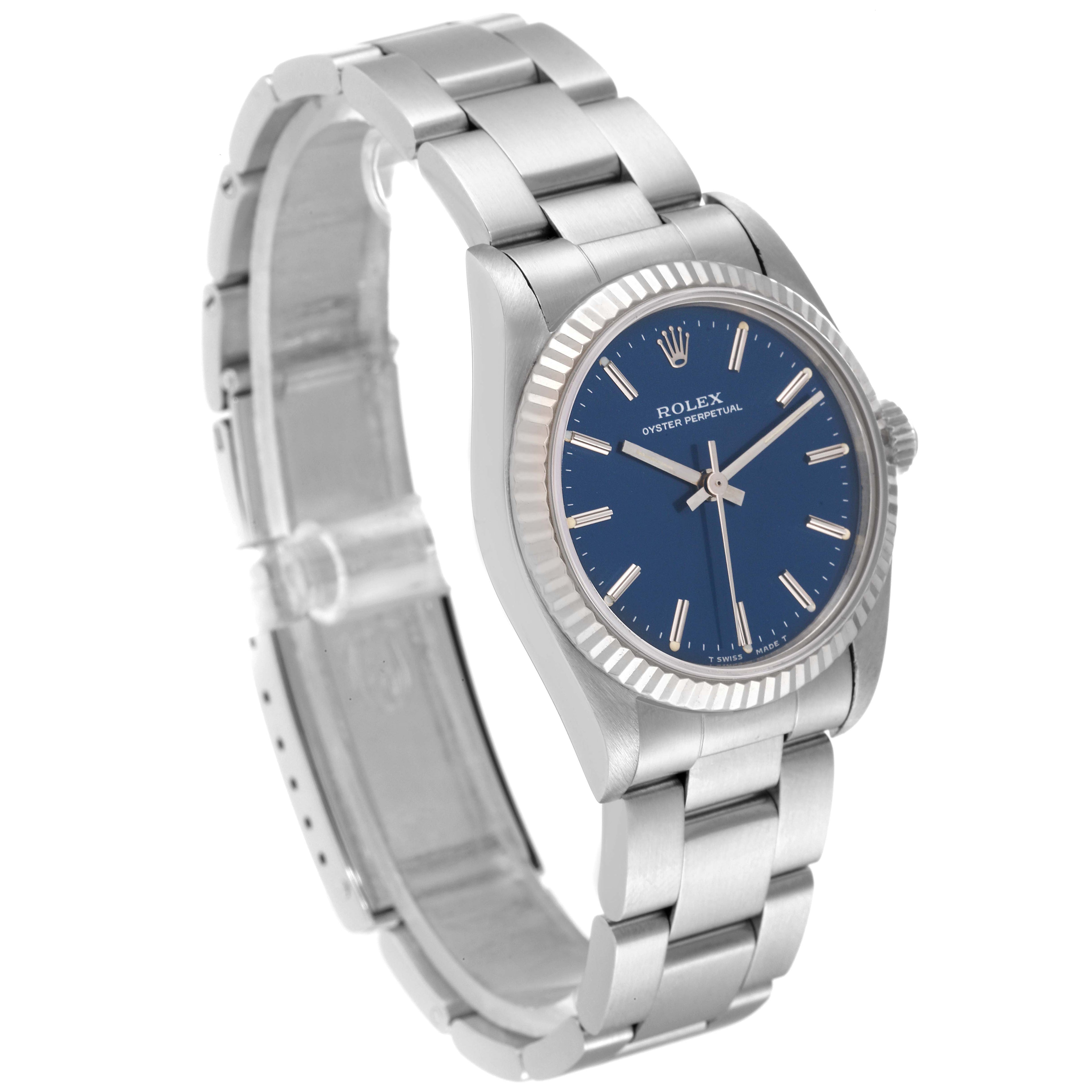 Rolex Oyster Perpetual Midsize Steel White Gold Blue Dial Ladies Watch 67514
