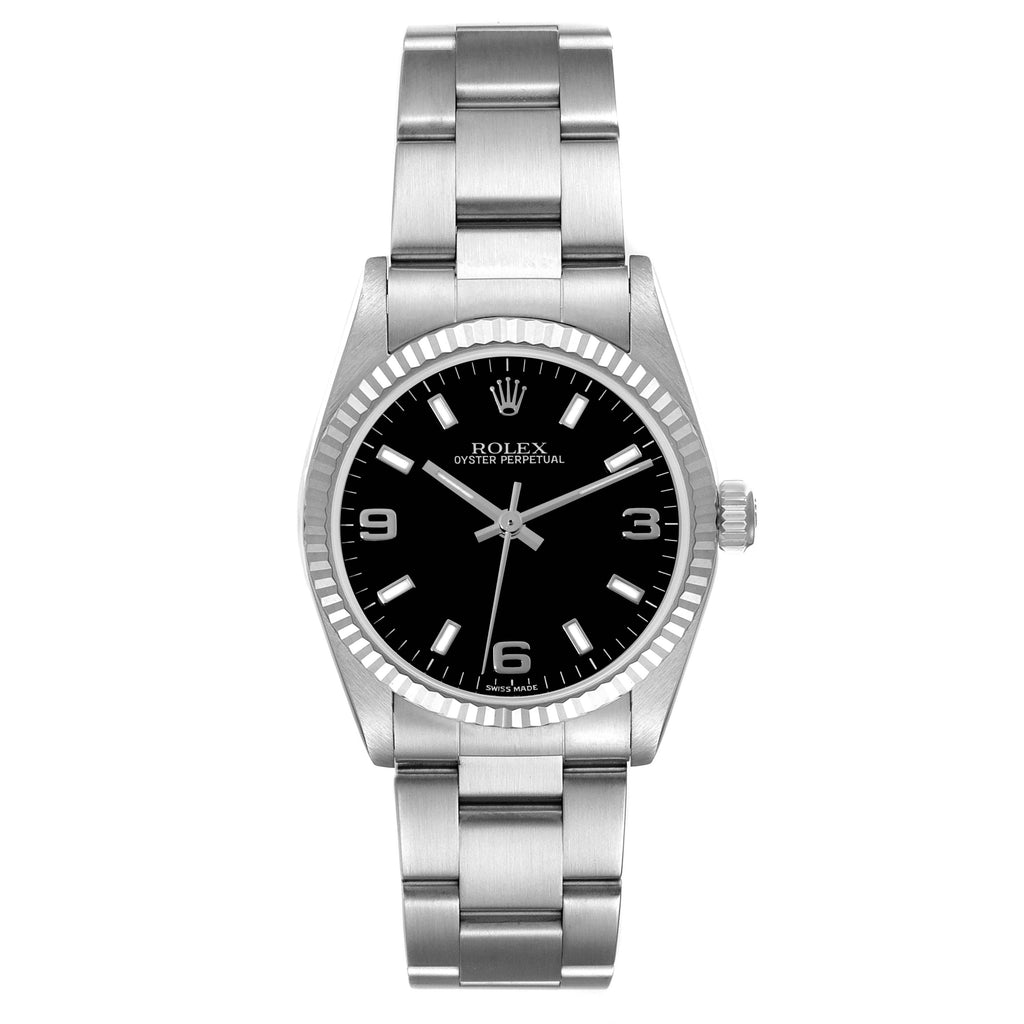 Rolex Oyster Perpetual Midsize Steel White Gold Ladies Watch 77014 Box Papers