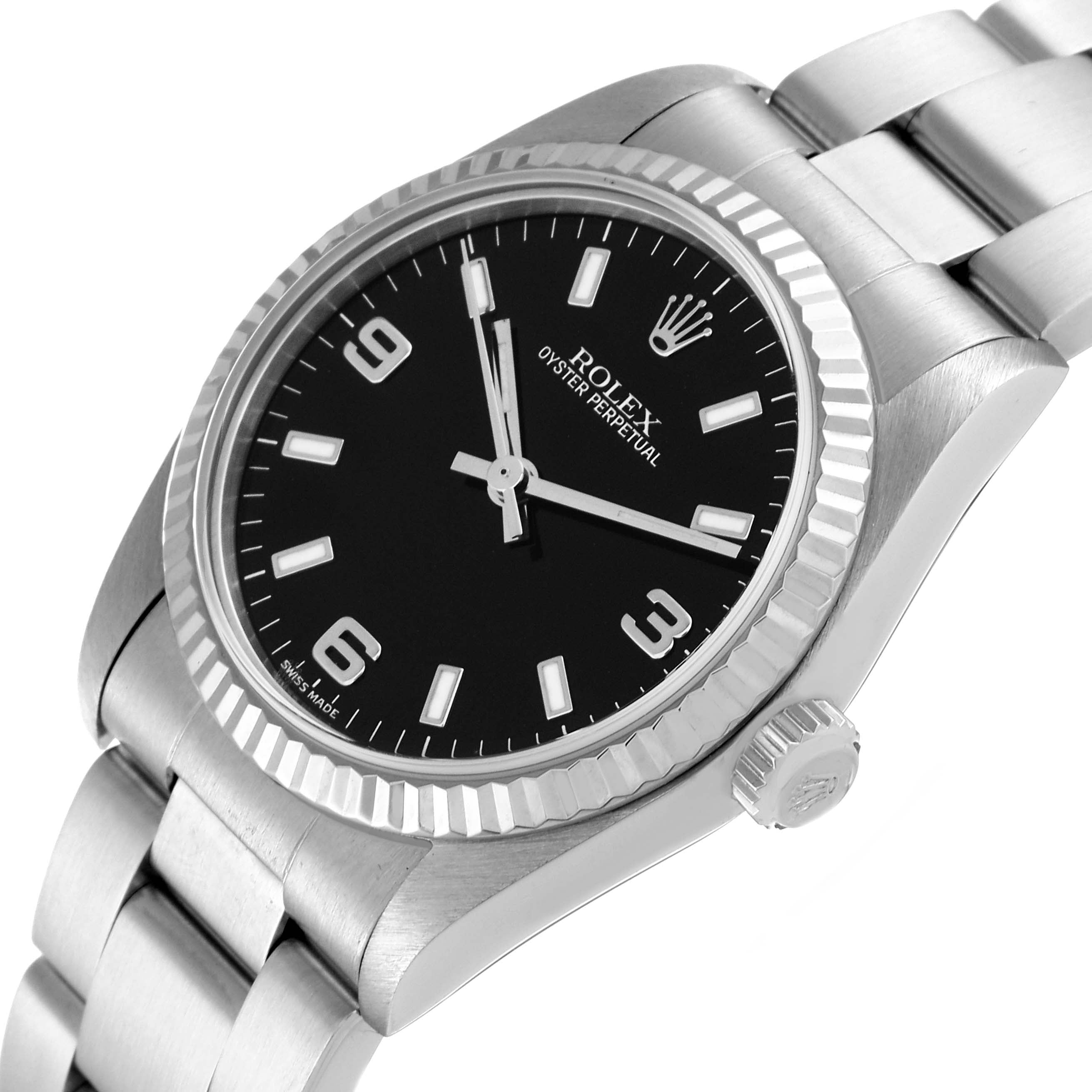 Rolex Oyster Perpetual Midsize Steel White Gold Ladies Watch 77014 Box Papers
