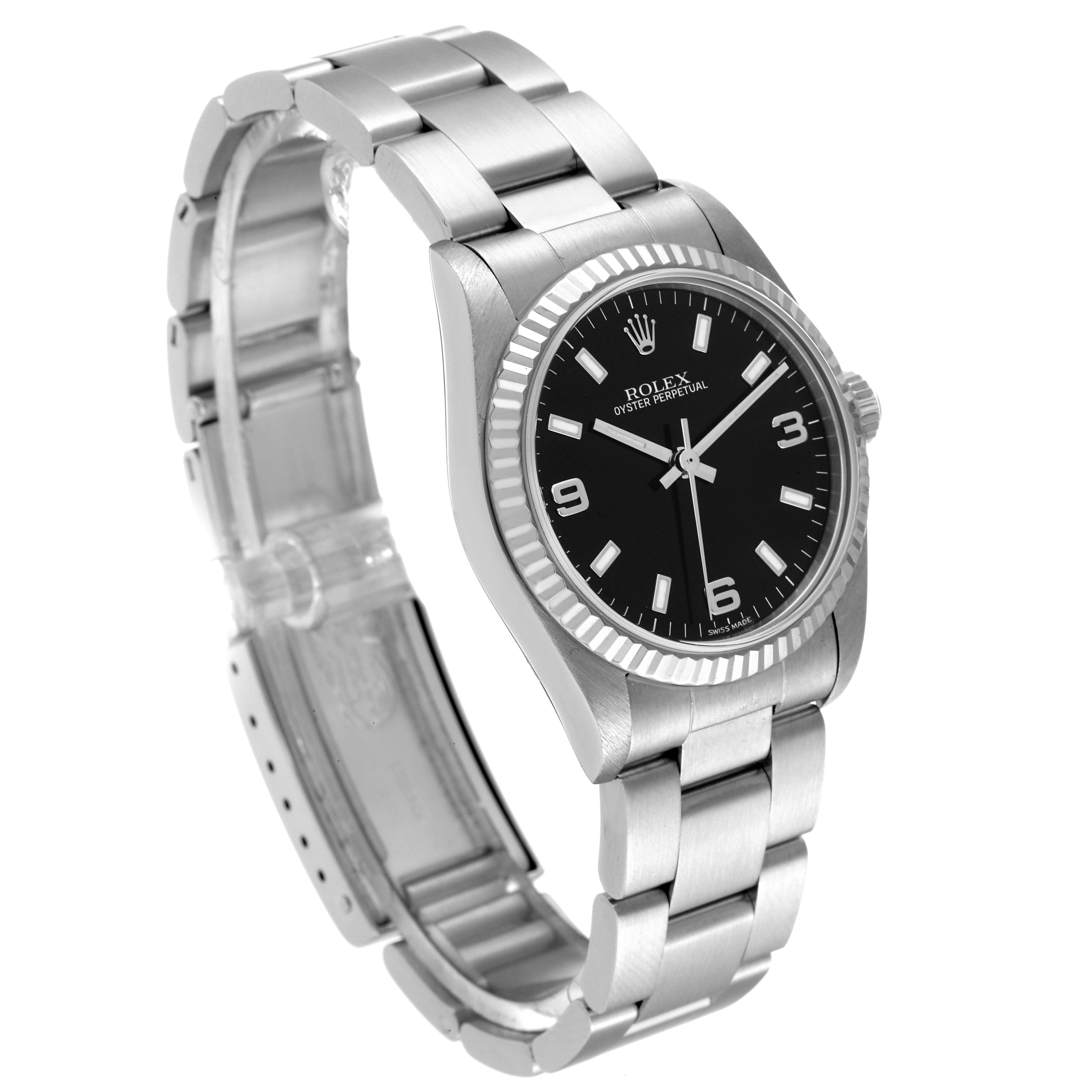 Rolex Oyster Perpetual Midsize Steel White Gold Ladies Watch 77014 Box Papers