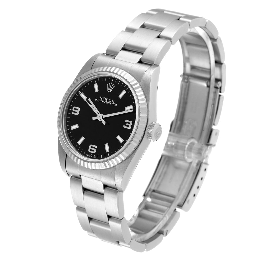 Rolex Oyster Perpetual Midsize Steel White Gold Ladies Watch 77014 Box Papers