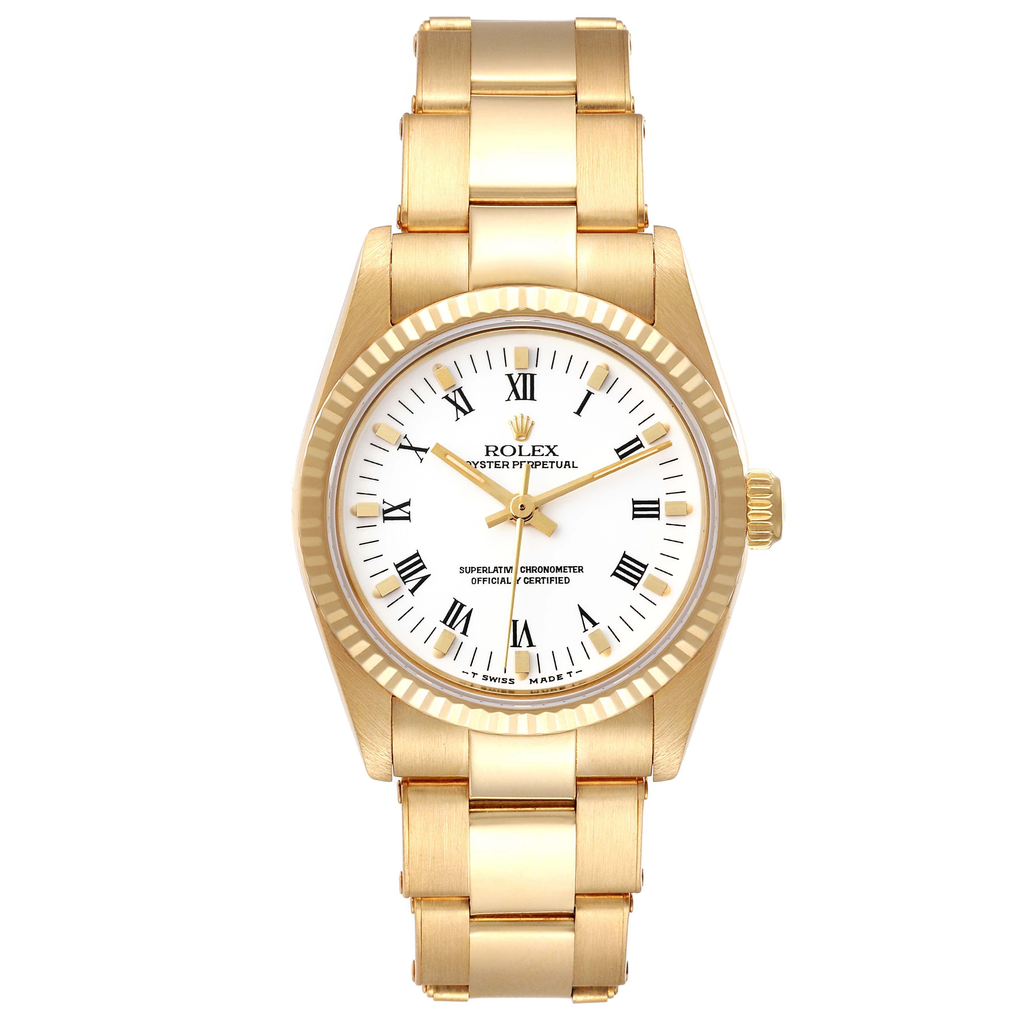 Rolex Oyster Perpetual Midsize White Dial Yellow Gold Ladies Watch 67518