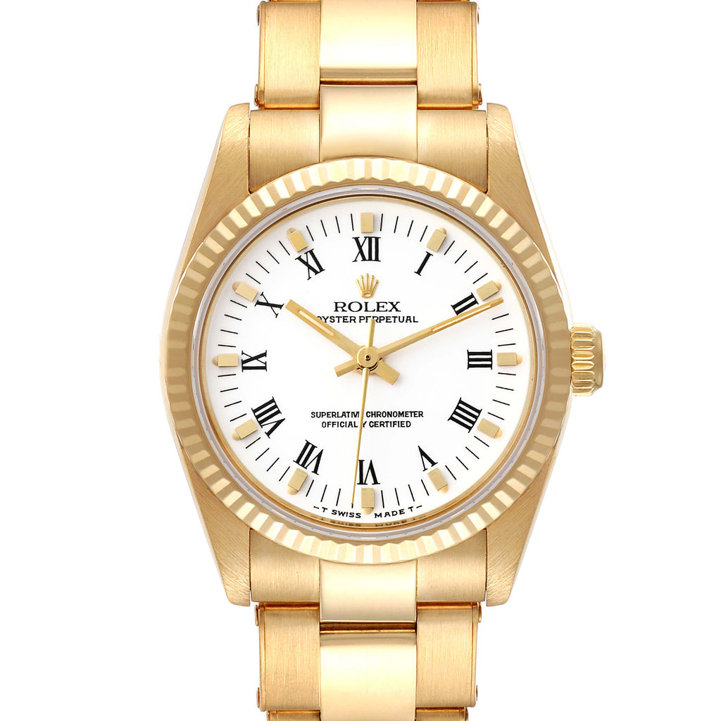 Rolex Oyster Perpetual Midsize White Dial Yellow Gold Ladies Watch 67518