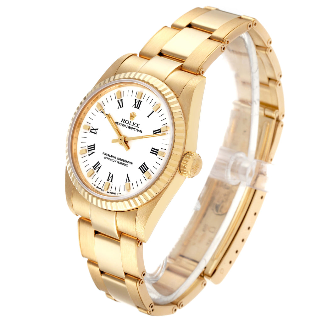 Rolex Oyster Perpetual Midsize White Dial Yellow Gold Ladies Watch 67518