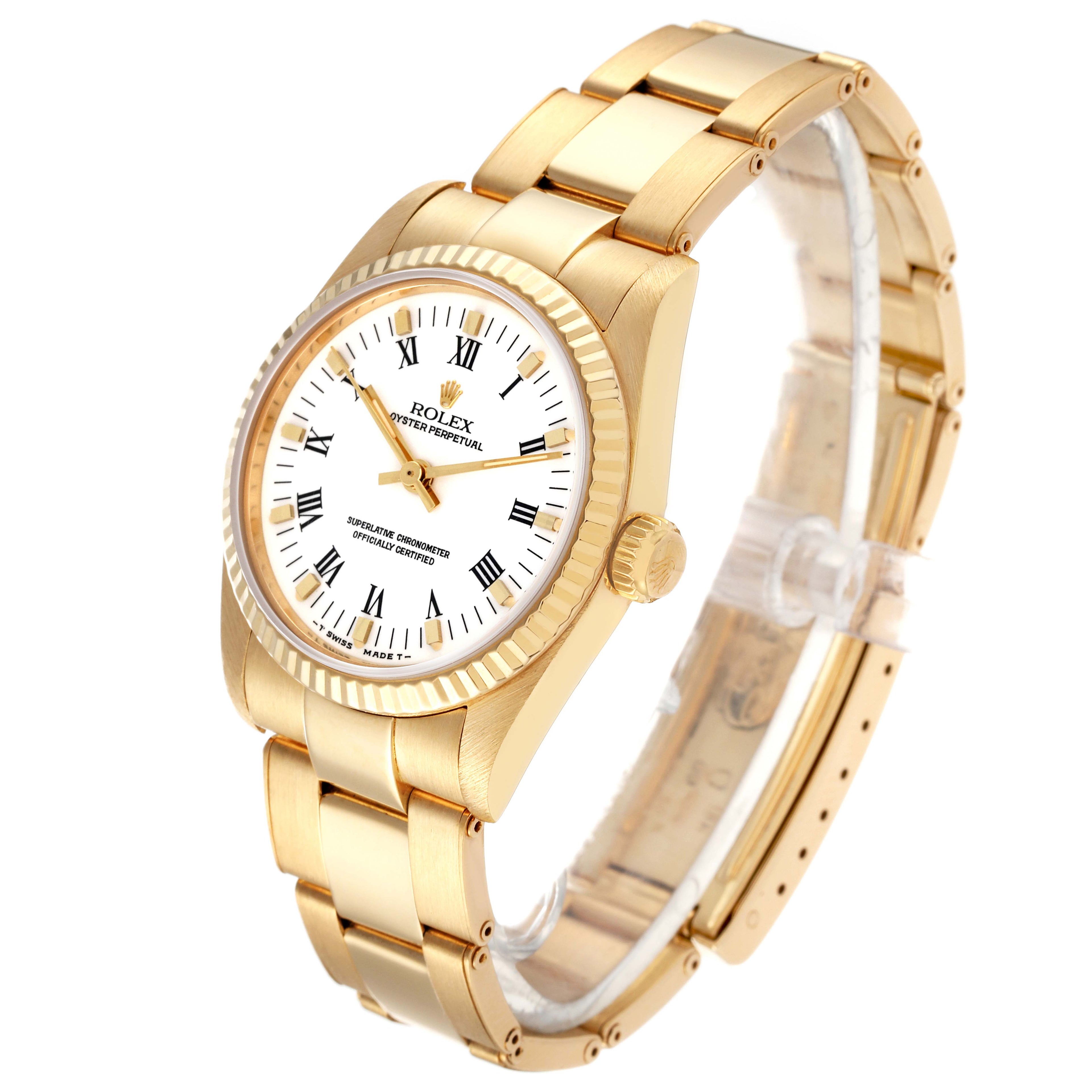 Rolex Oyster Perpetual Midsize White Dial Yellow Gold Ladies Watch 67518