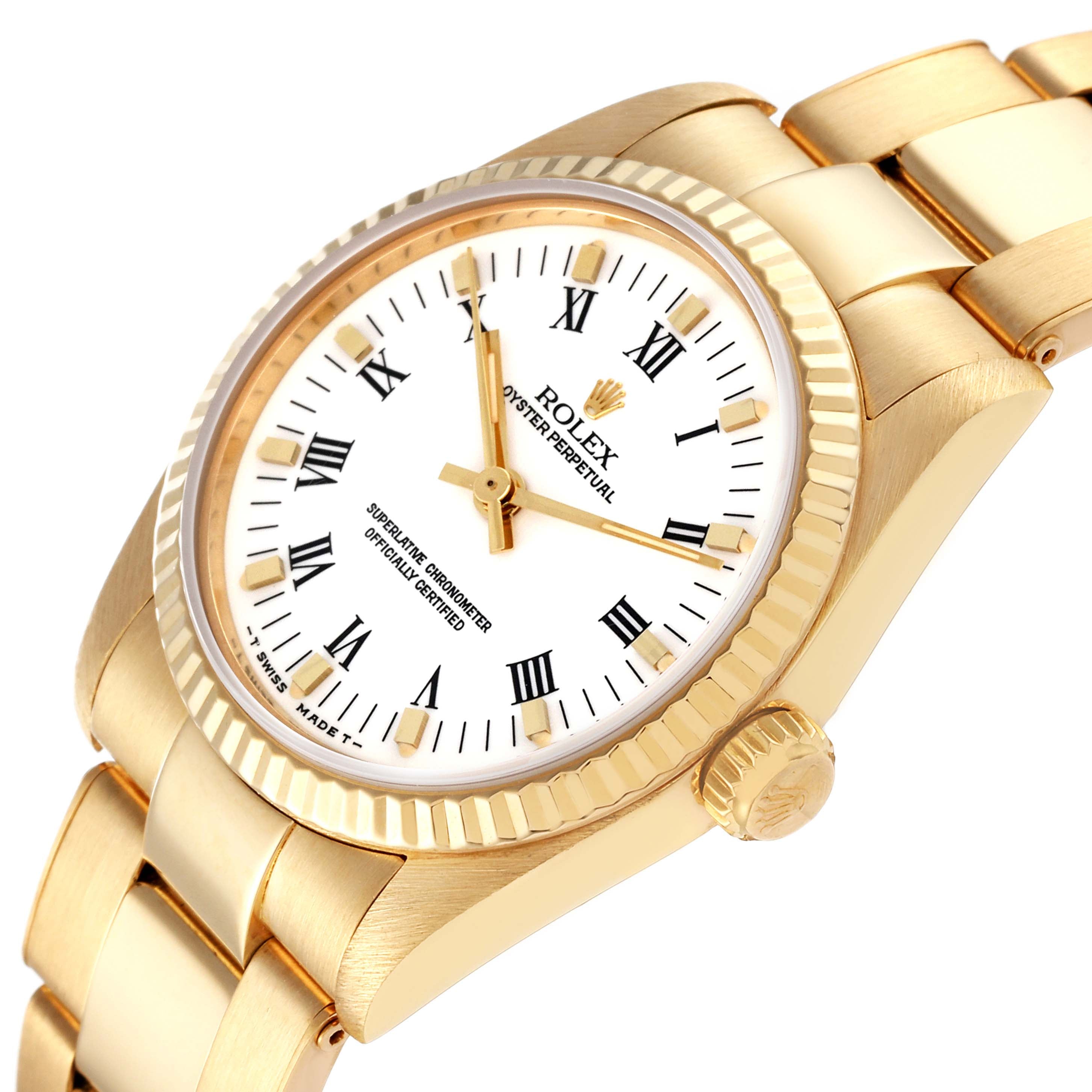 Rolex Oyster Perpetual Midsize White Dial Yellow Gold Ladies Watch 67518