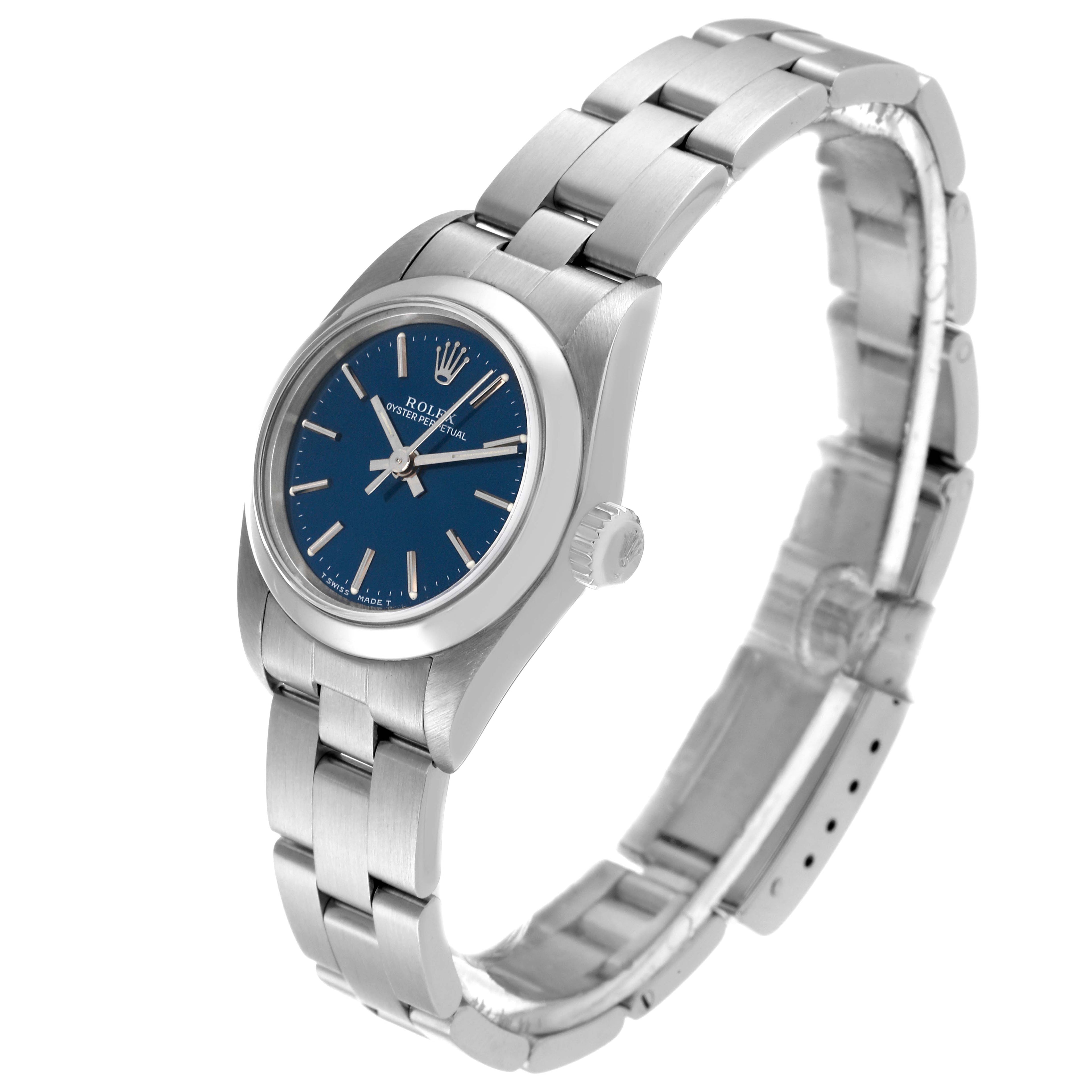 Rolex Oyster Perpetual Non-Date Blue Dial Smooth Bezel Steel Ladies Watch 67180