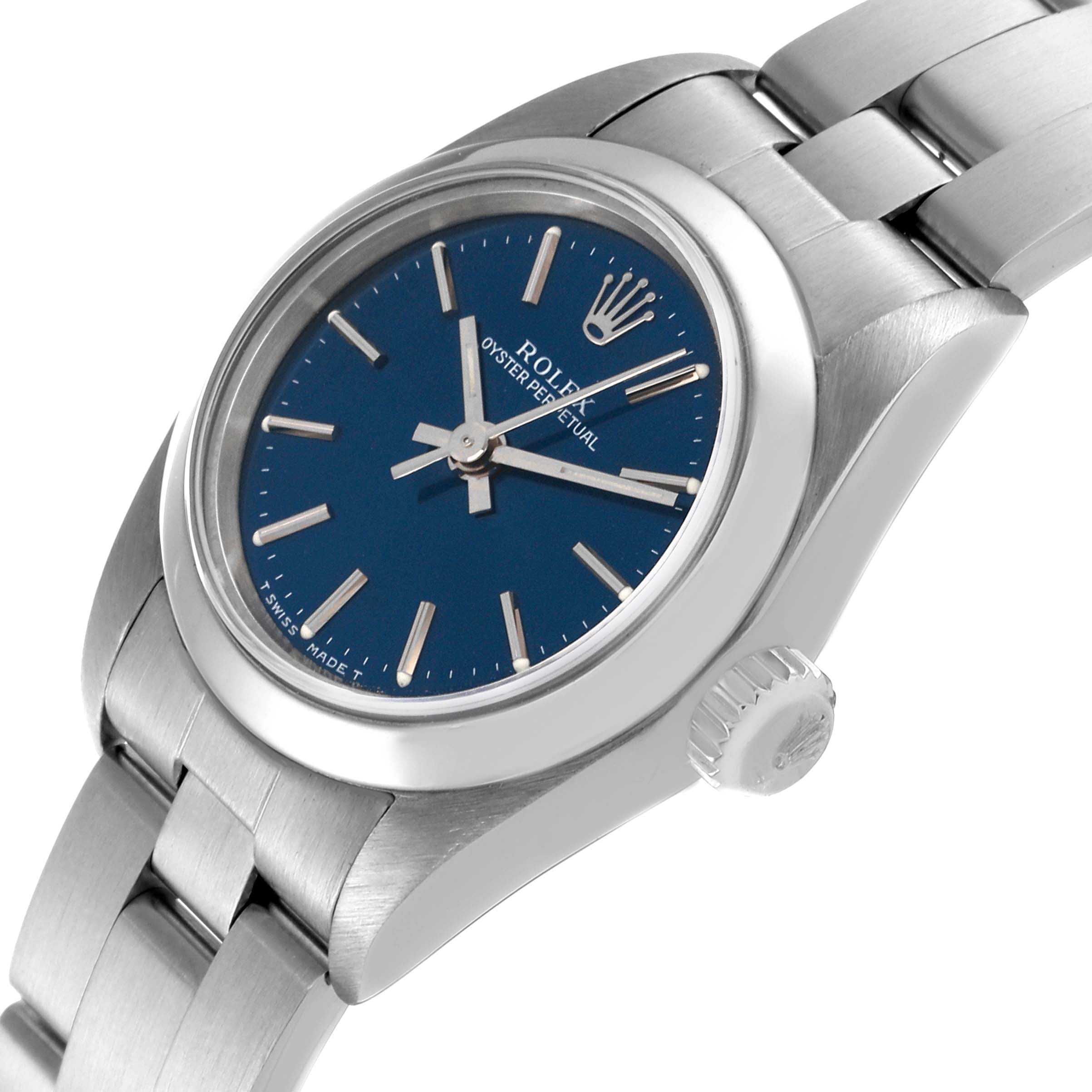 Rolex Oyster Perpetual Non-Date Blue Dial Smooth Bezel Steel Ladies Watch 67180