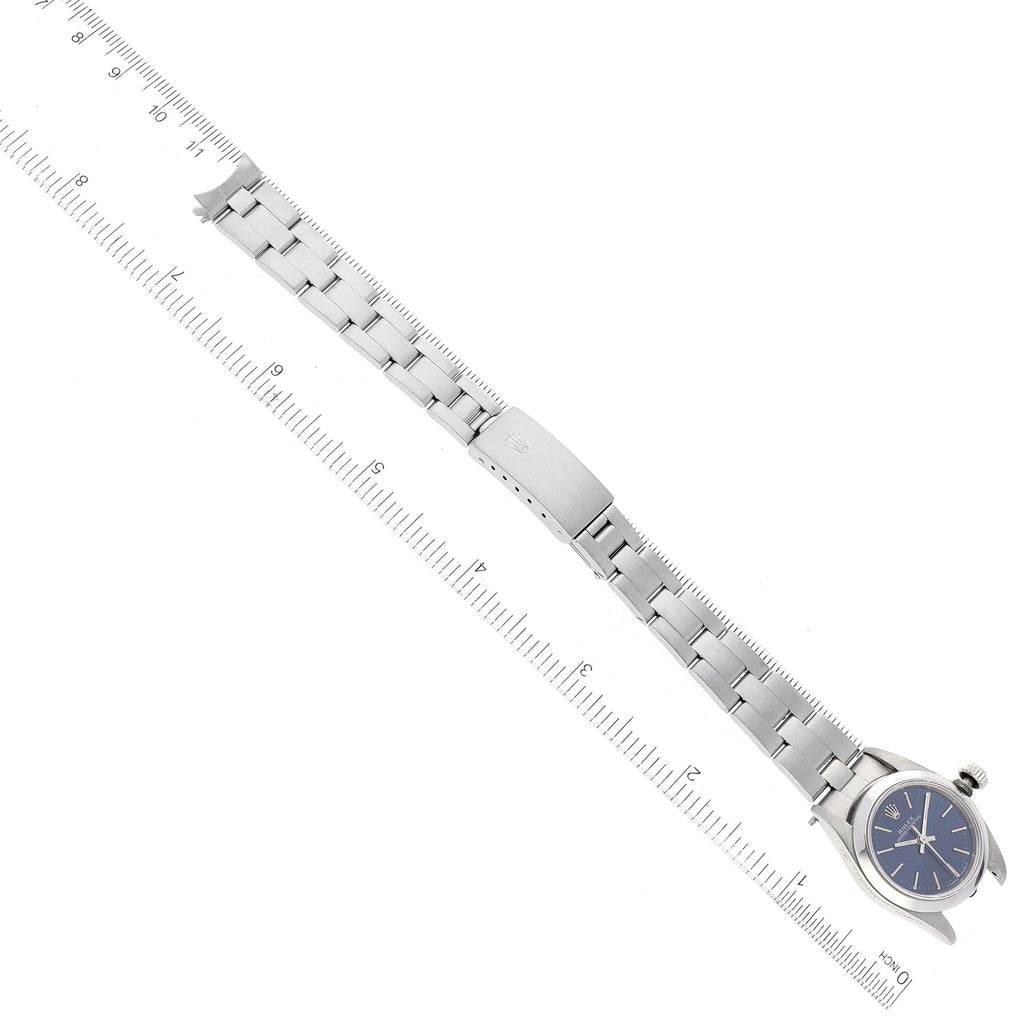 Rolex Oyster Perpetual Non-Date Blue Dial Smooth Bezel Steel Ladies Watch 67180