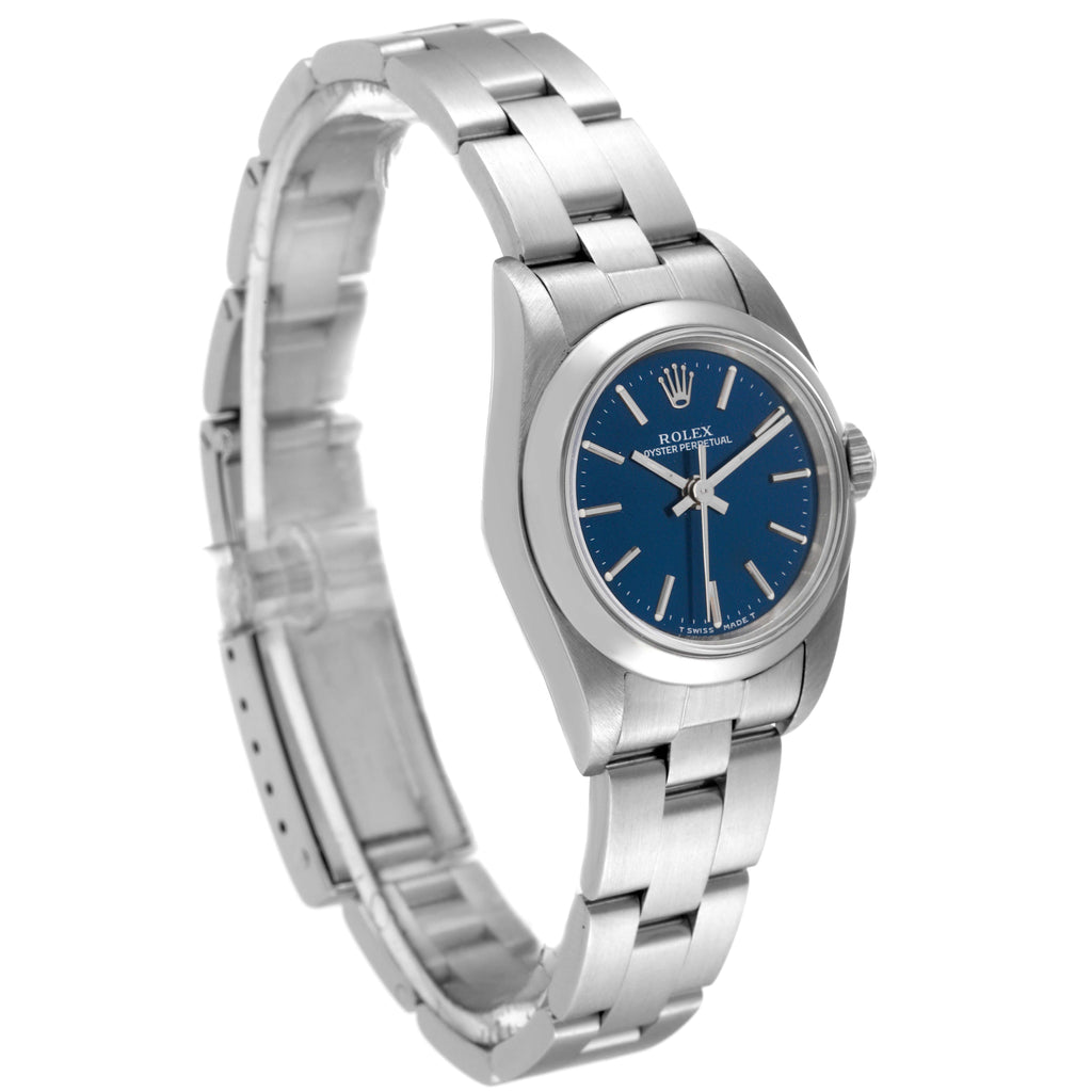 Rolex Oyster Perpetual Non-Date Blue Dial Smooth Bezel Steel Ladies Watch 67180