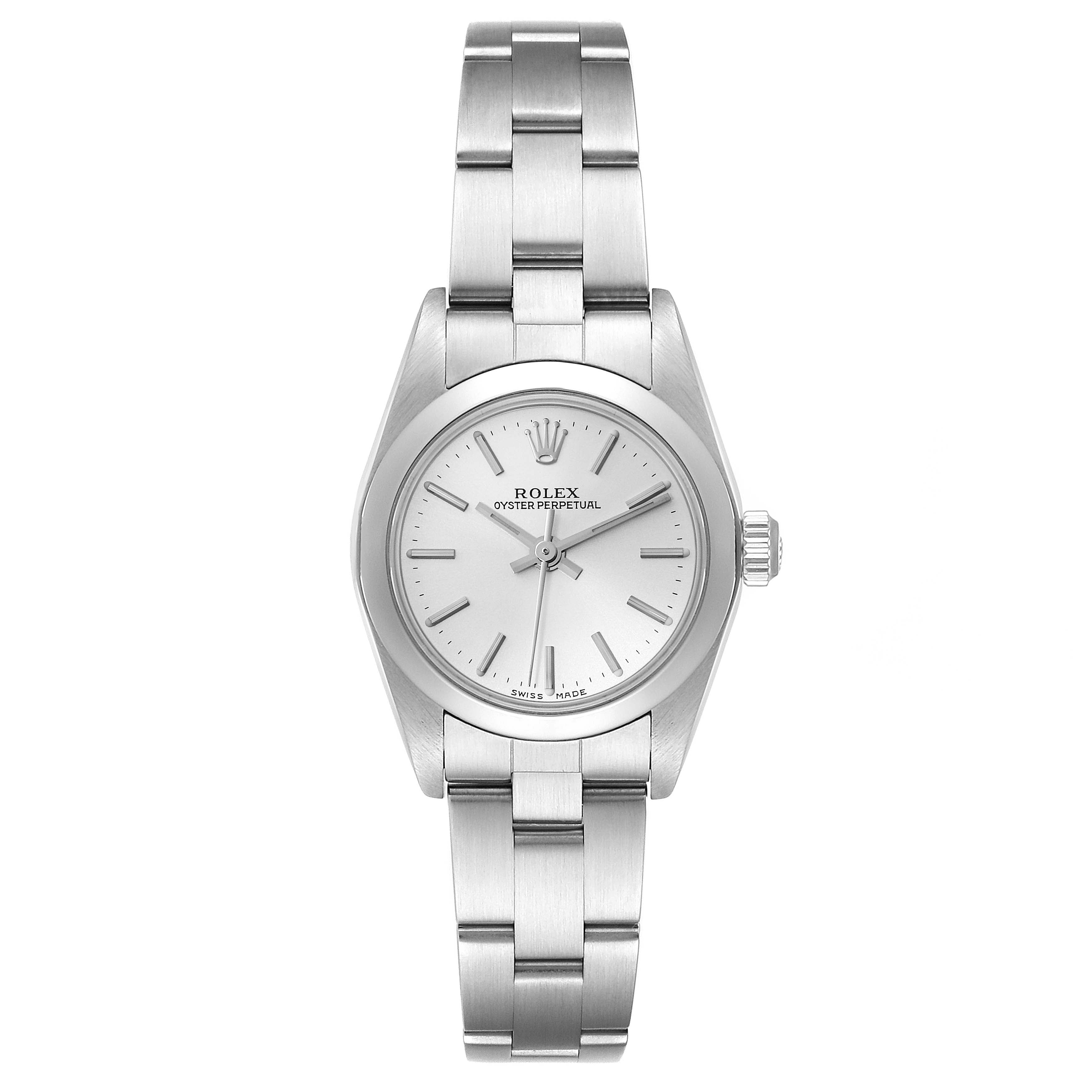 Rolex Oyster Perpetual Non-Date Silver Dial Ladies Watch 76080 Papers