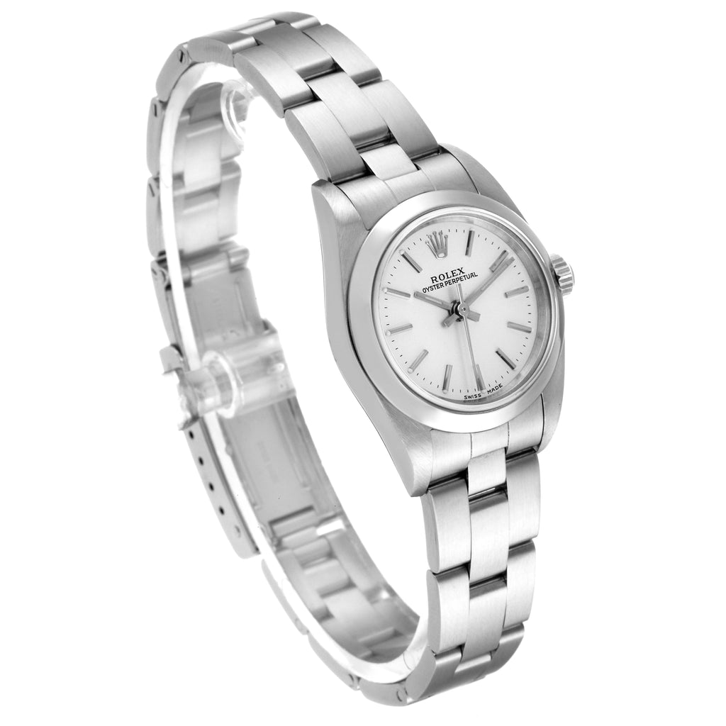 Rolex Oyster Perpetual Non-Date Silver Dial Ladies Watch 76080 Papers