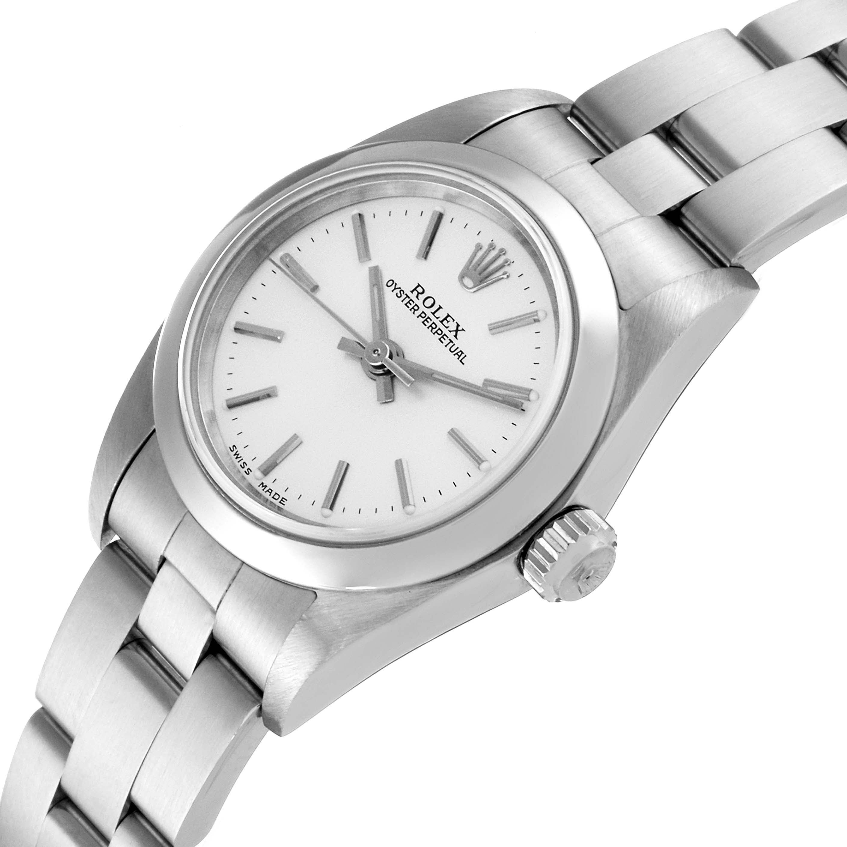 Rolex Oyster Perpetual Non-Date Silver Dial Ladies Watch 76080 Papers