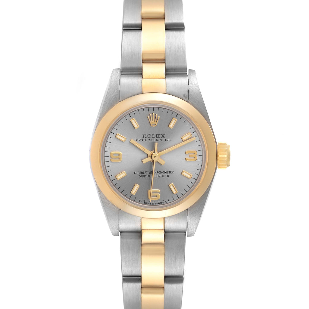 Rolex Oyster Perpetual Non Date Steel Yellow Gold Ladies Watch 67183 Box Papers