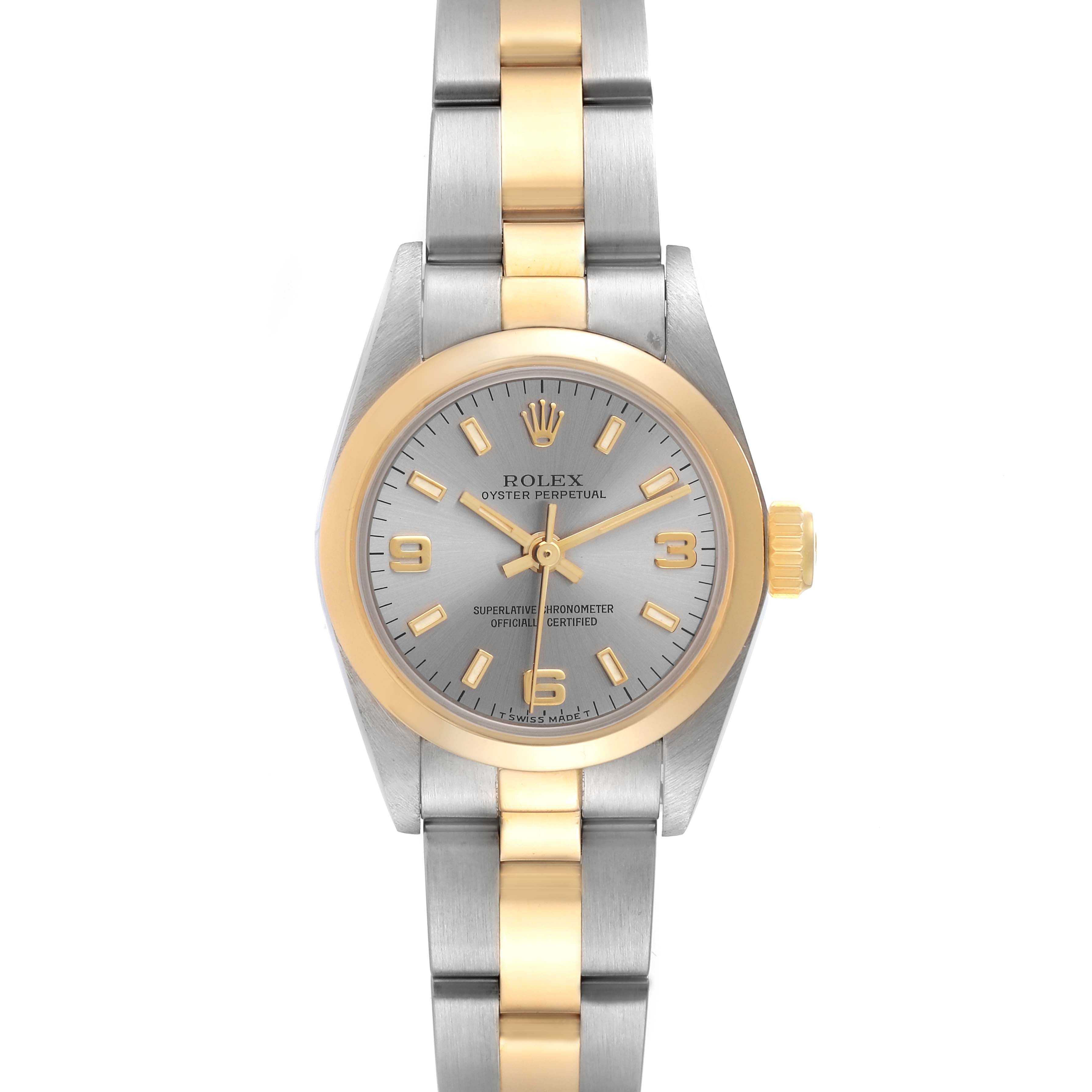 Rolex Oyster Perpetual Non Date Steel Yellow Gold Ladies Watch 67183 Box Papers