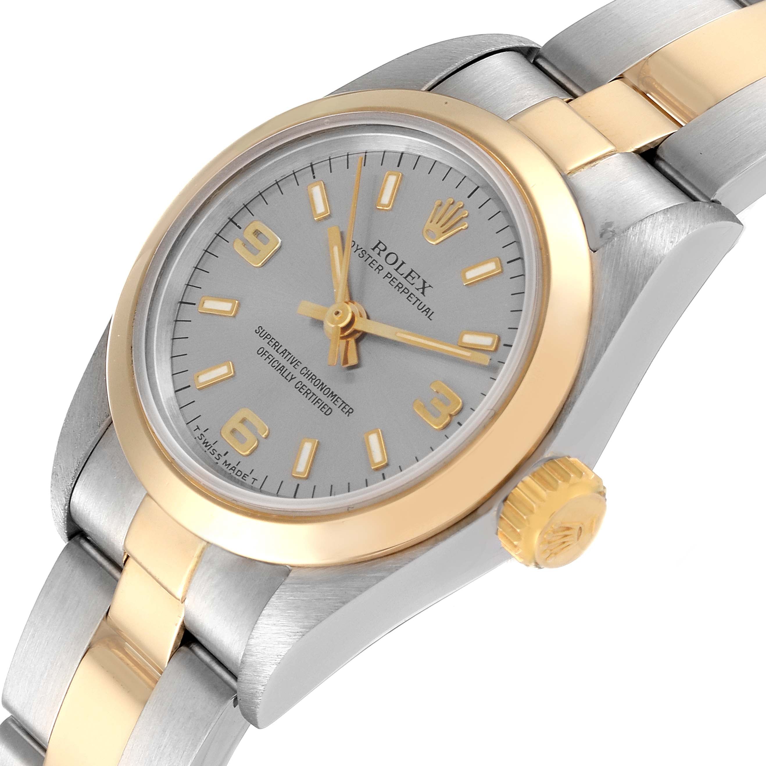 Rolex Oyster Perpetual Non Date Steel Yellow Gold Ladies Watch 67183 Box Papers