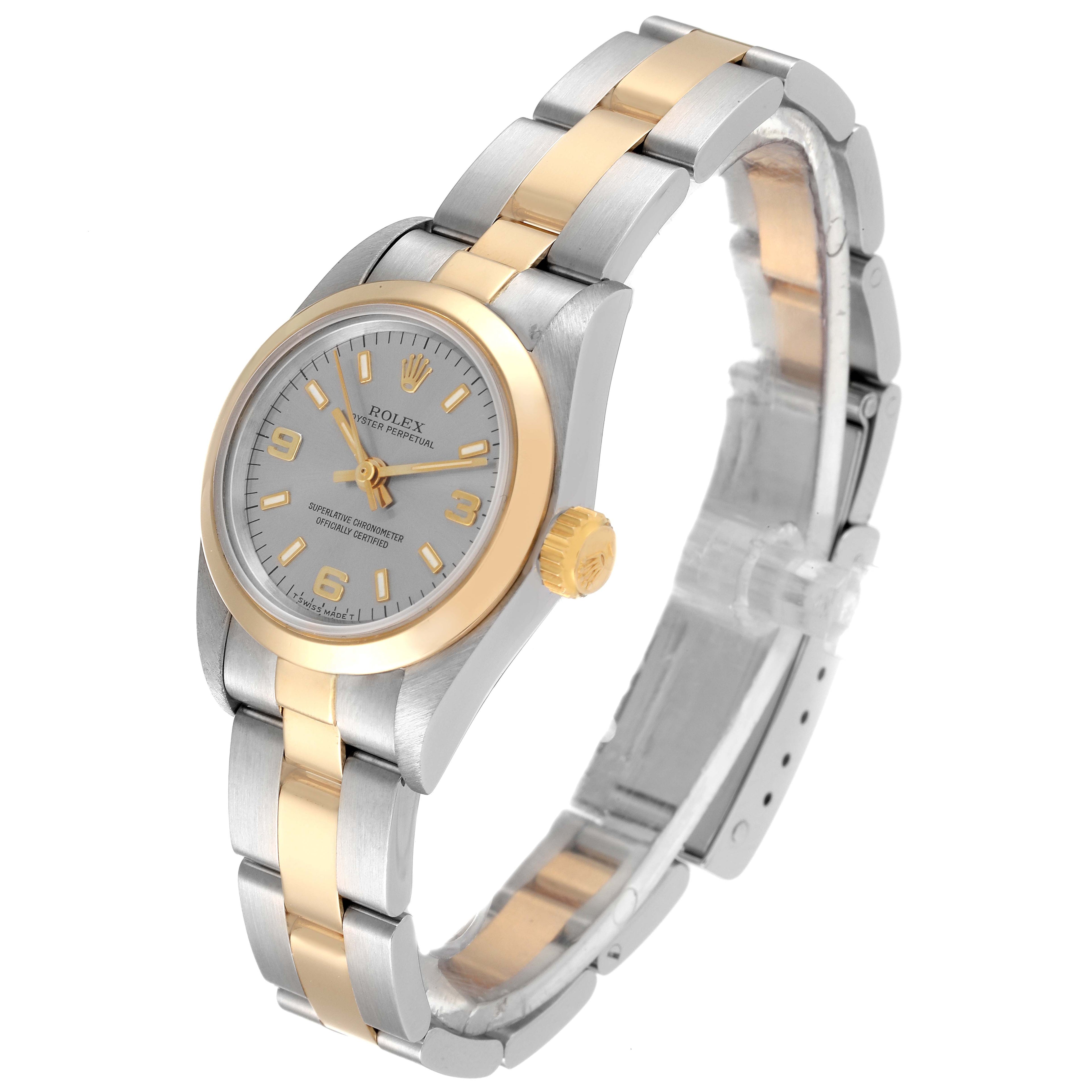 Rolex Oyster Perpetual Non Date Steel Yellow Gold Ladies Watch 67183 Box Papers