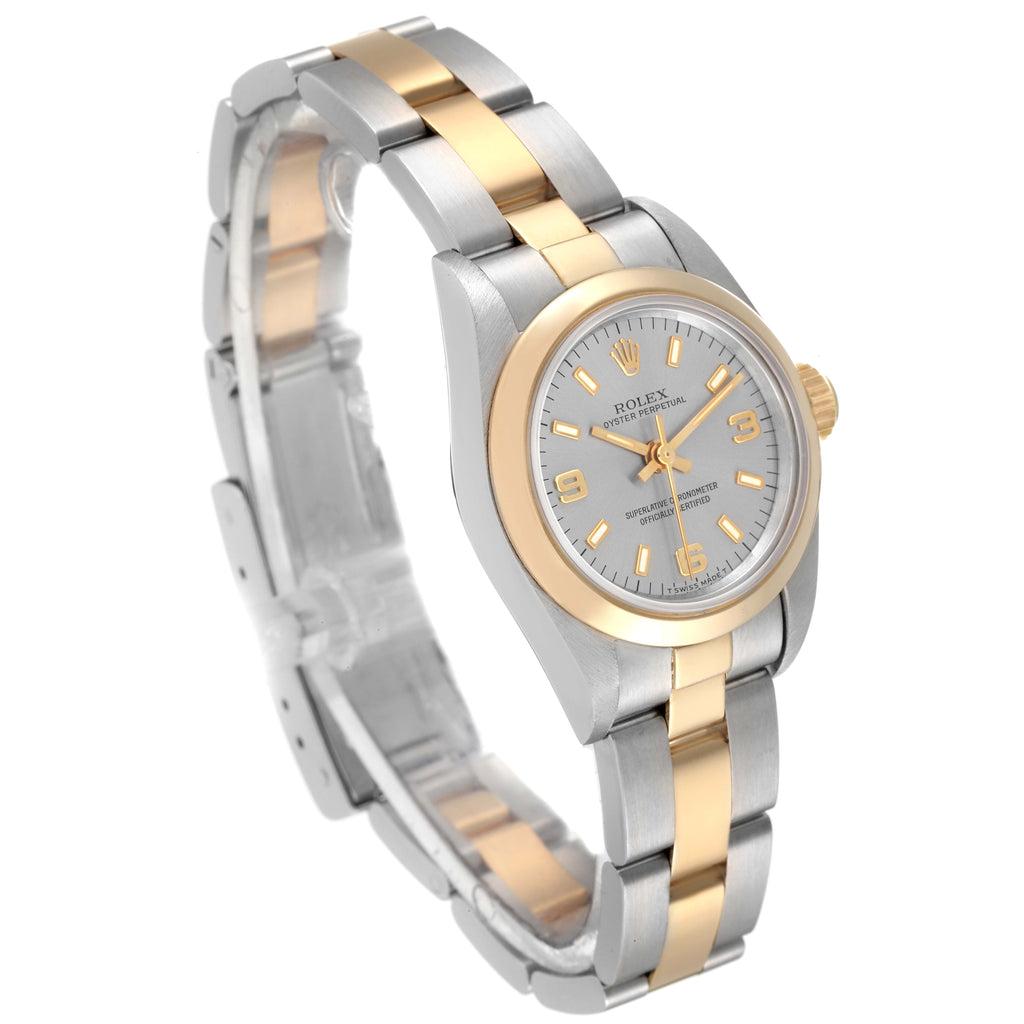 Rolex Oyster Perpetual Non Date Steel Yellow Gold Ladies Watch 67183 Box Papers