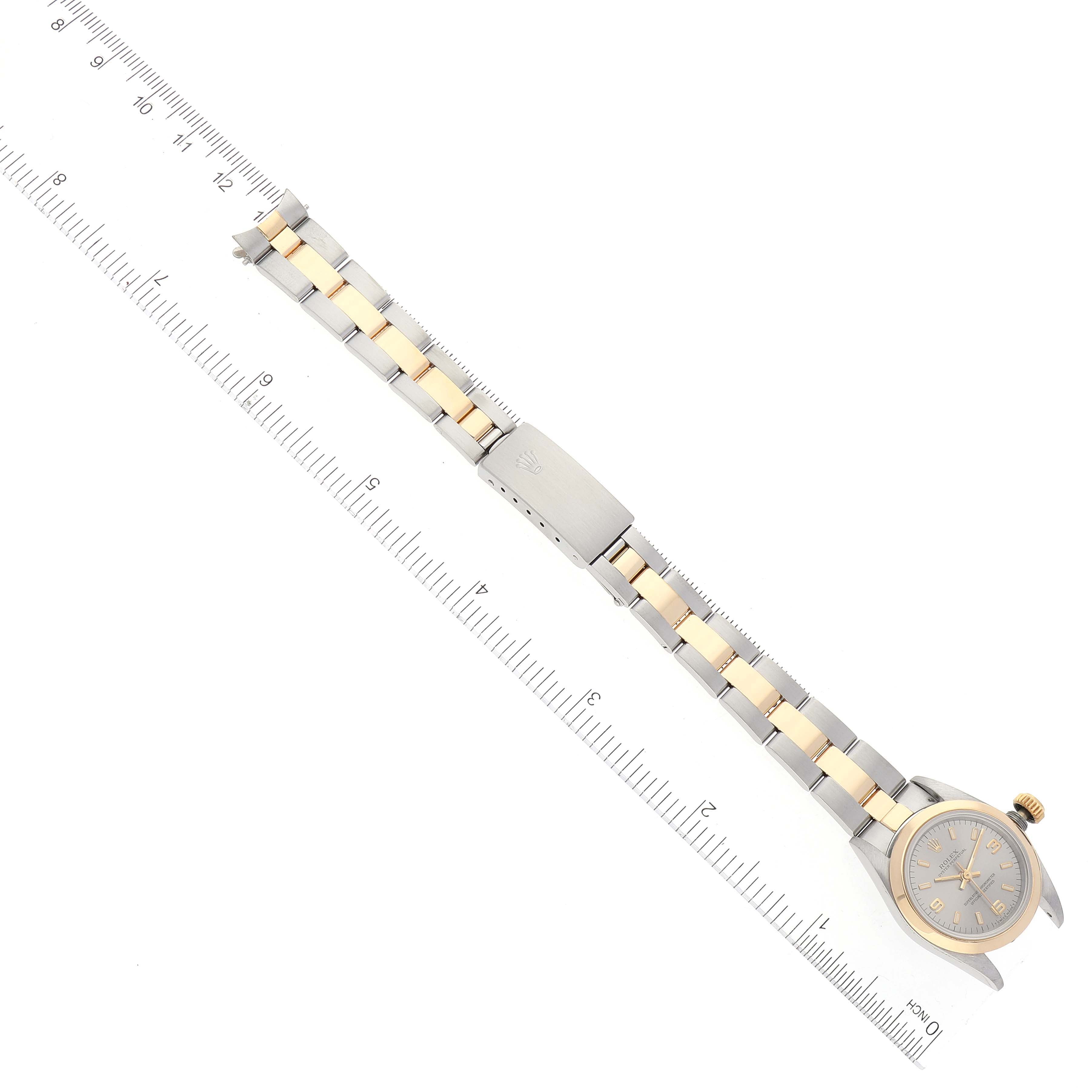 Rolex Oyster Perpetual Non Date Steel Yellow Gold Ladies Watch 67183 Box Papers