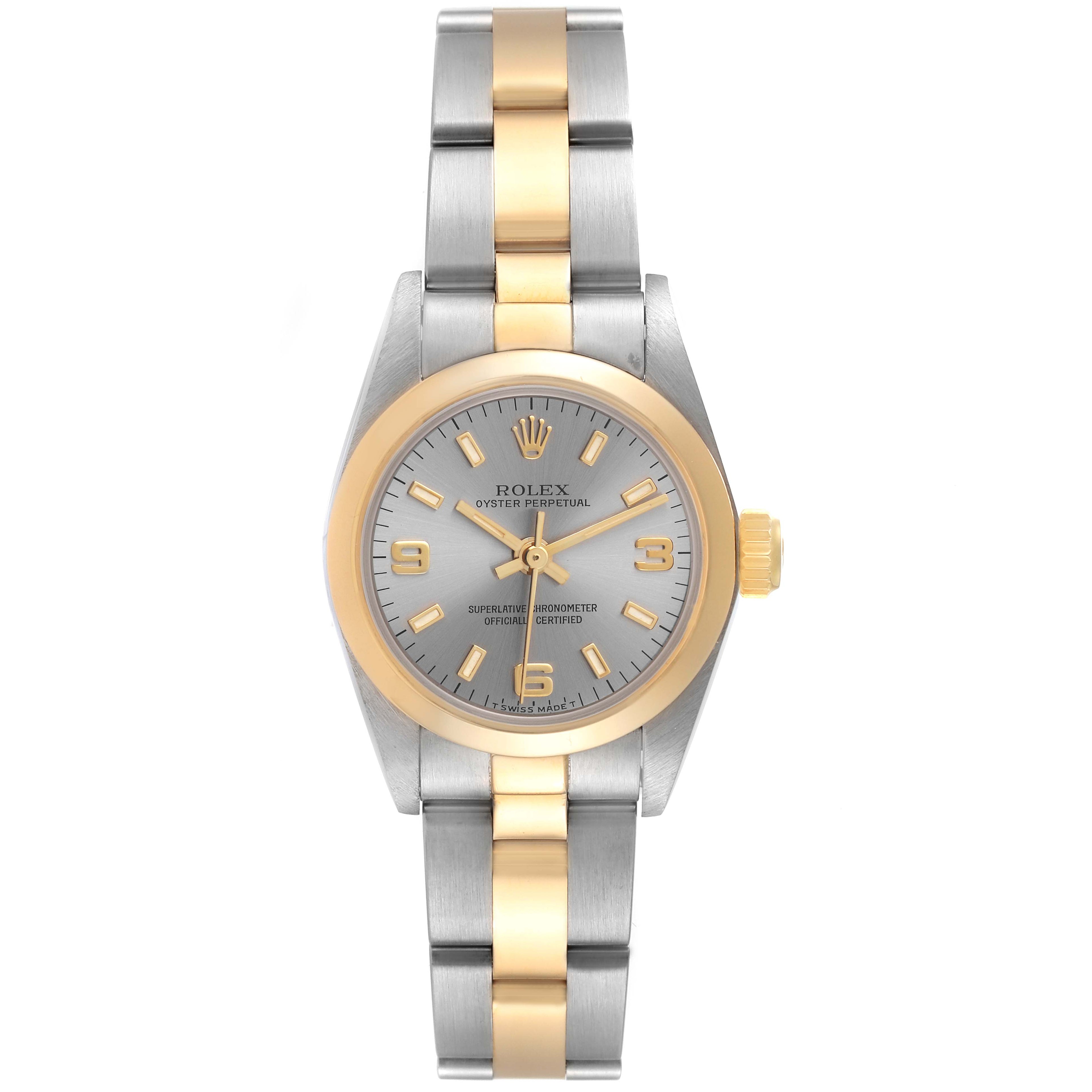 Rolex Oyster Perpetual Non Date Steel Yellow Gold Ladies Watch 67183 Box Papers