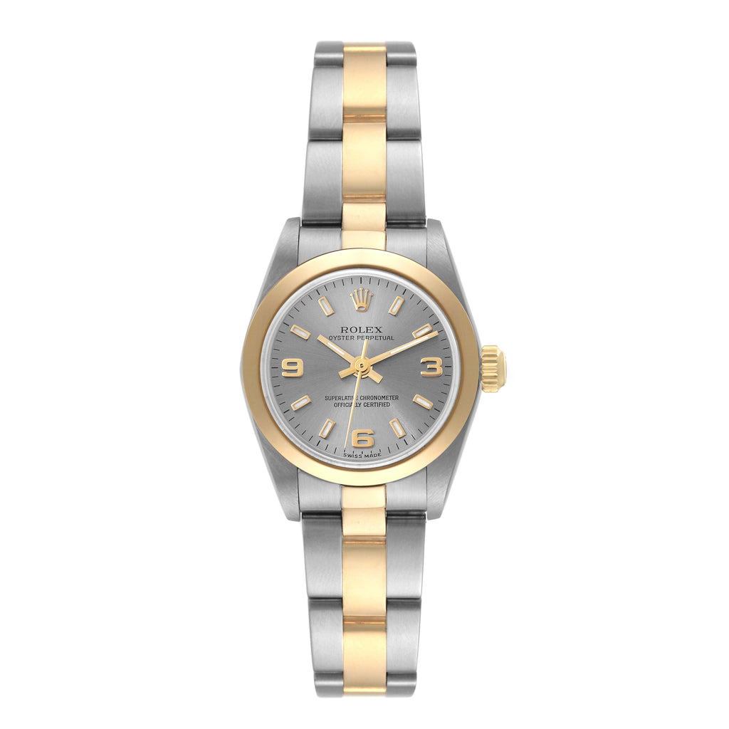 Rolex Oyster Perpetual Non-Date Steel Yellow Gold Ladies Watch 76183 Box Papers