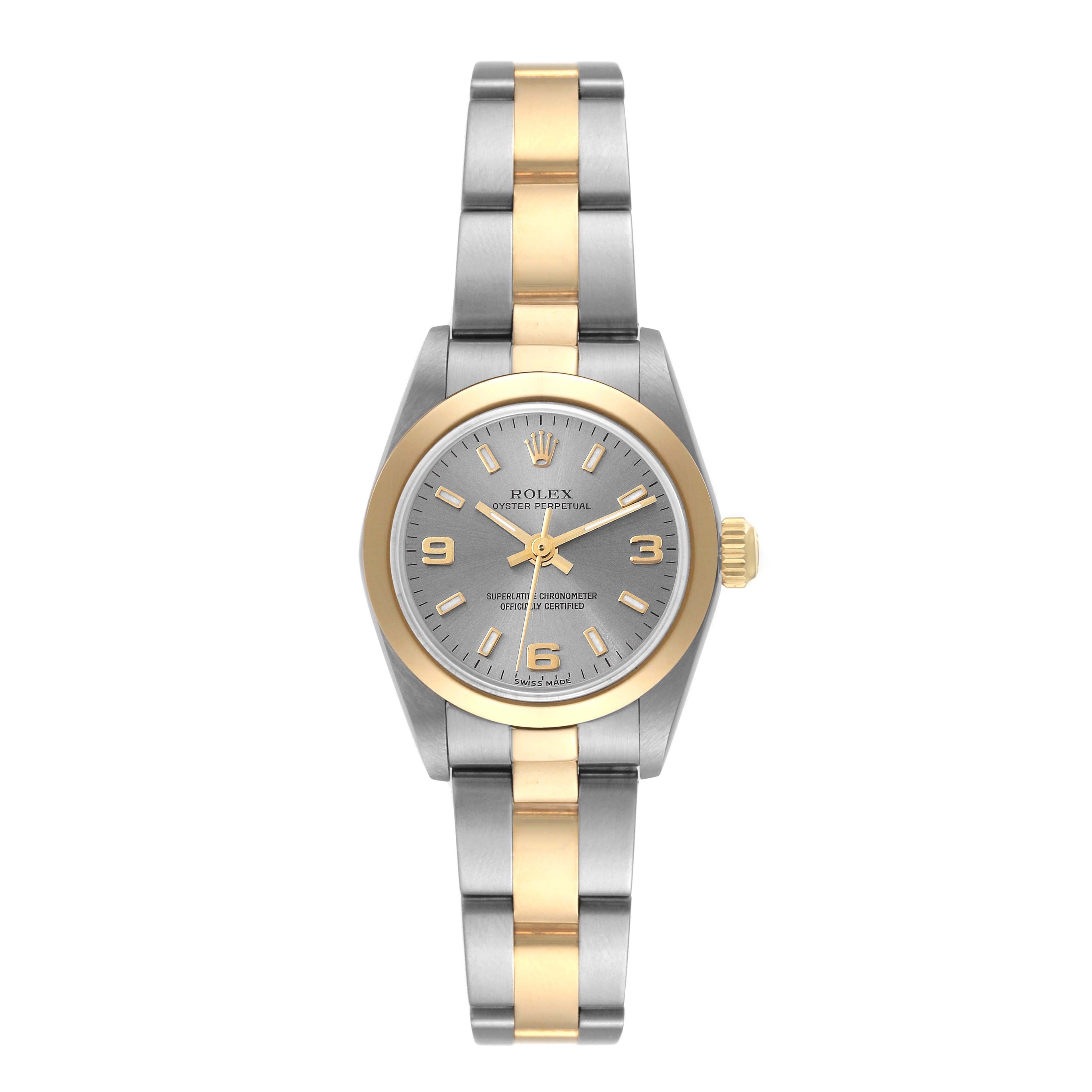 Rolex Oyster Perpetual Non-Date Steel Yellow Gold Ladies Watch 76183 Box Papers