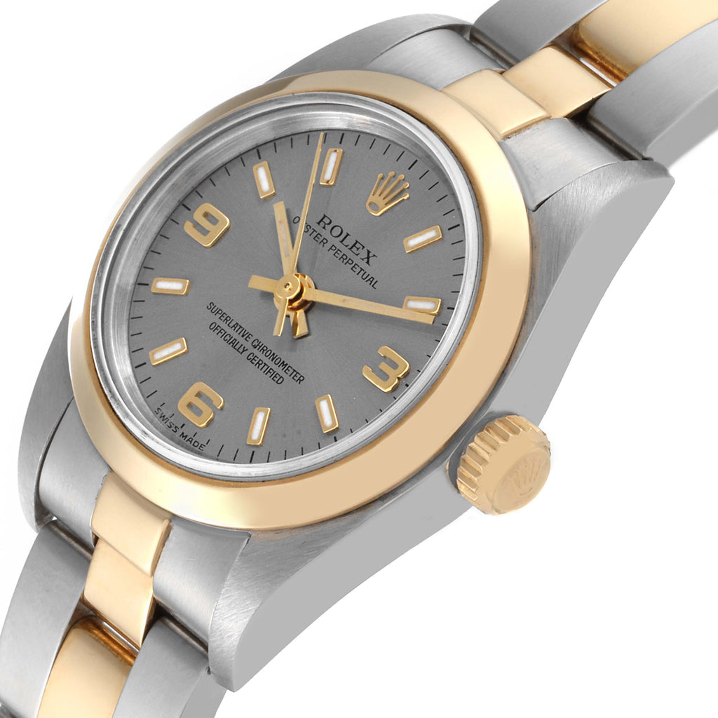 Rolex Oyster Perpetual Non-Date Steel Yellow Gold Ladies Watch 76183 Box Papers