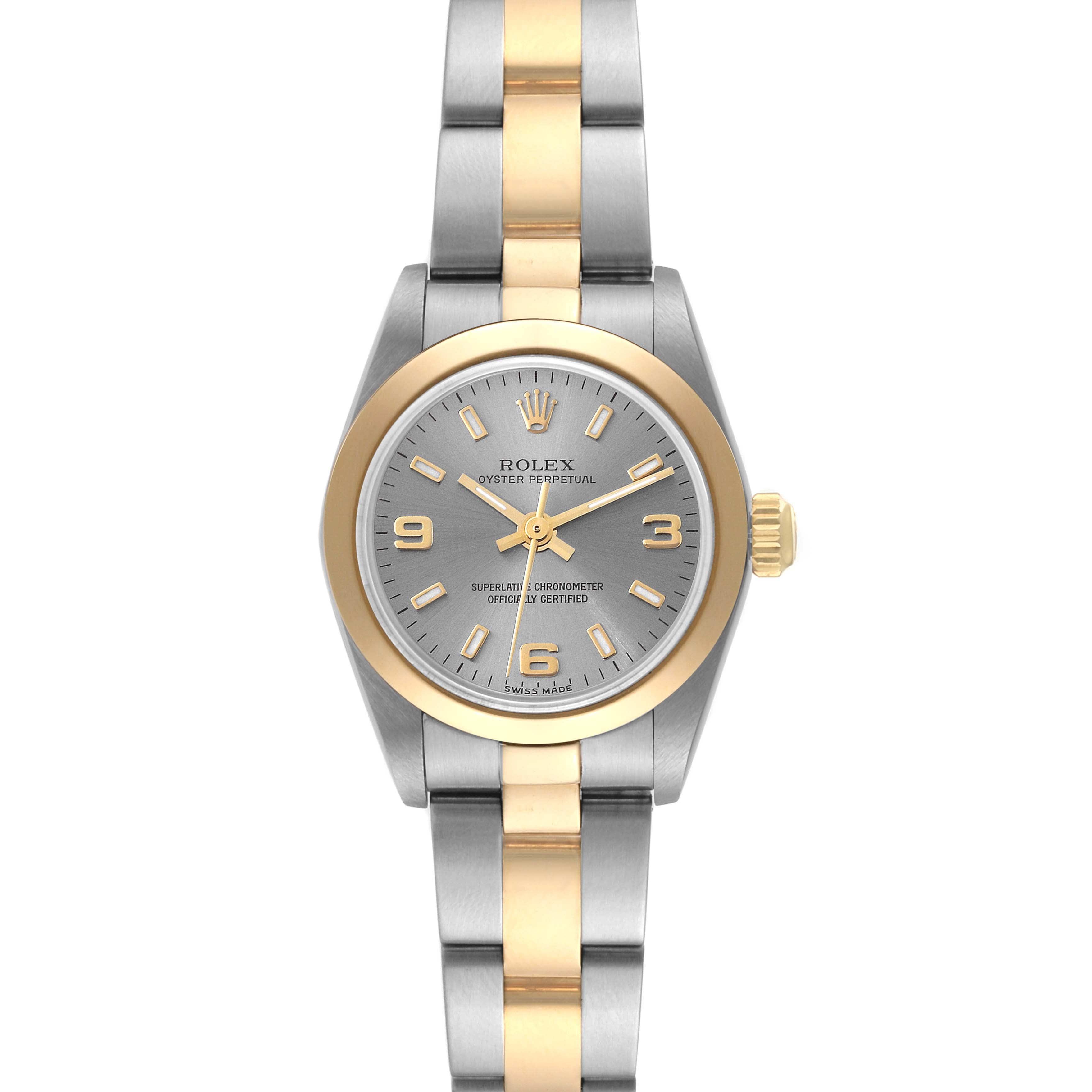 Rolex Oyster Perpetual Non-Date Steel Yellow Gold Ladies Watch 76183 Box Papers
