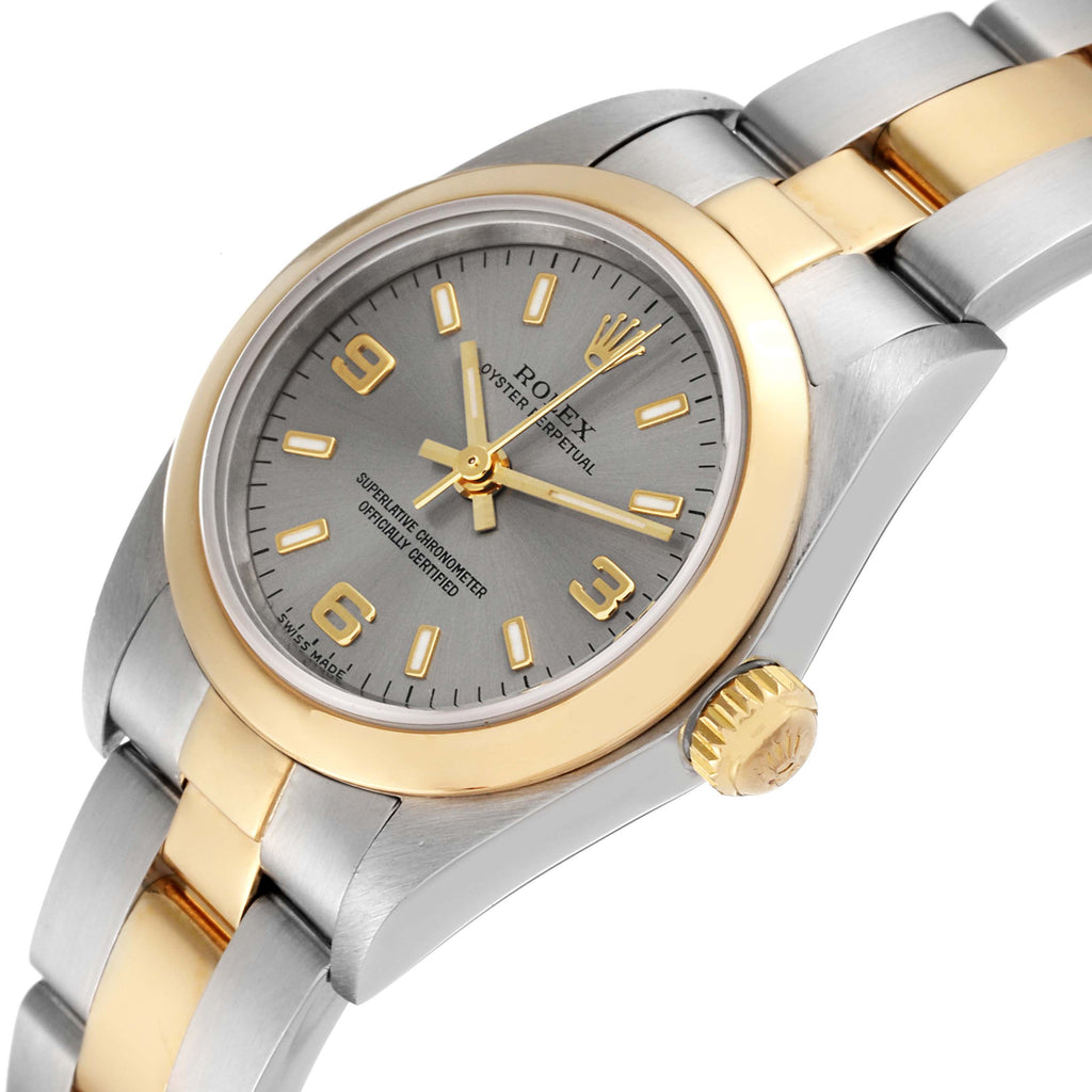 Rolex Oyster Perpetual Non-Date Steel Yellow Gold Slate Dial Ladies Watch 76183