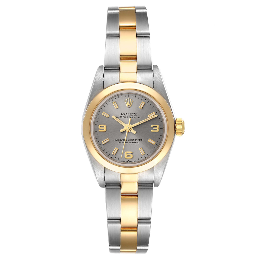 Rolex Oyster Perpetual Non-Date Steel Yellow Gold Slate Dial Ladies Watch 76183