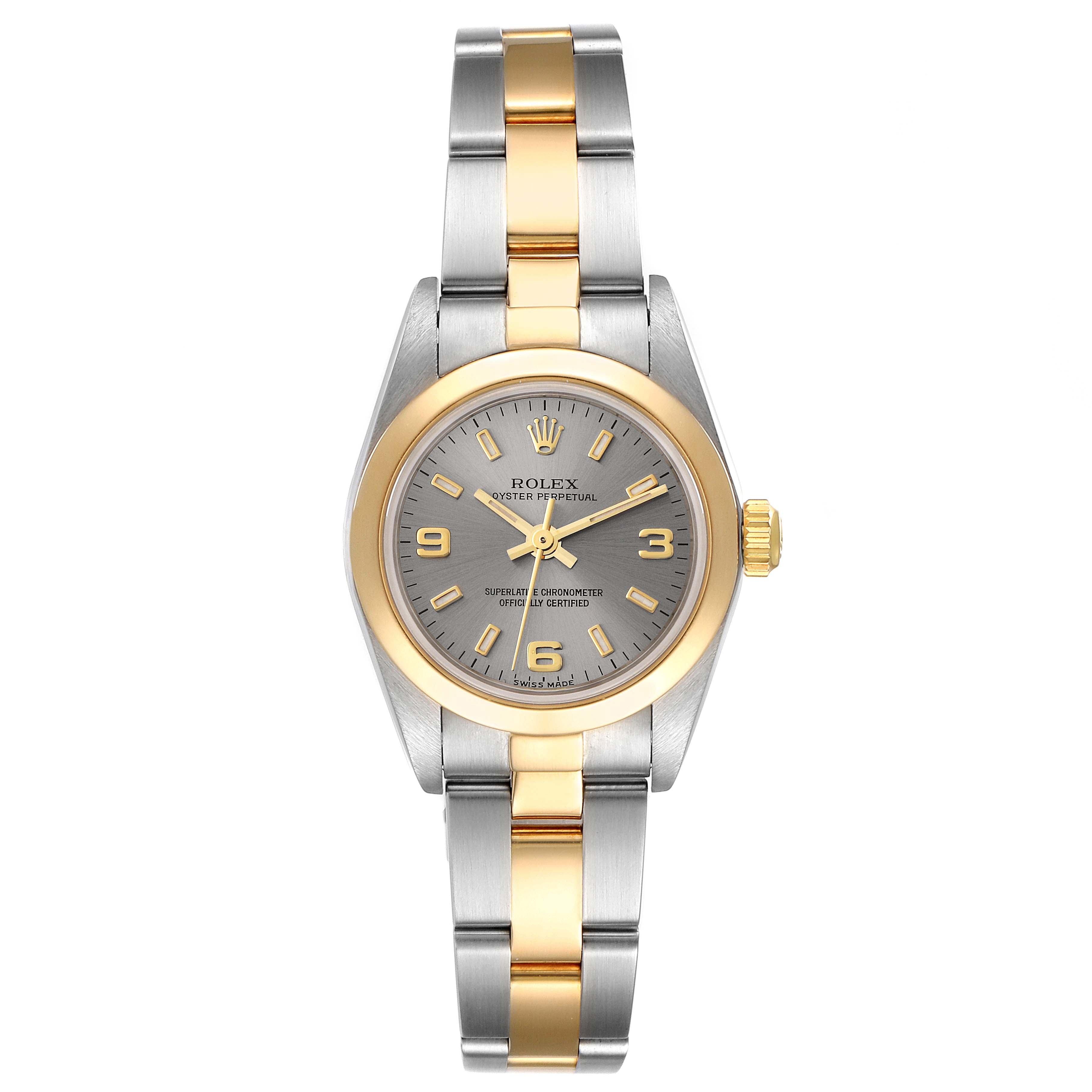 Rolex Oyster Perpetual Non-Date Steel Yellow Gold Slate Dial Ladies Watch 76183