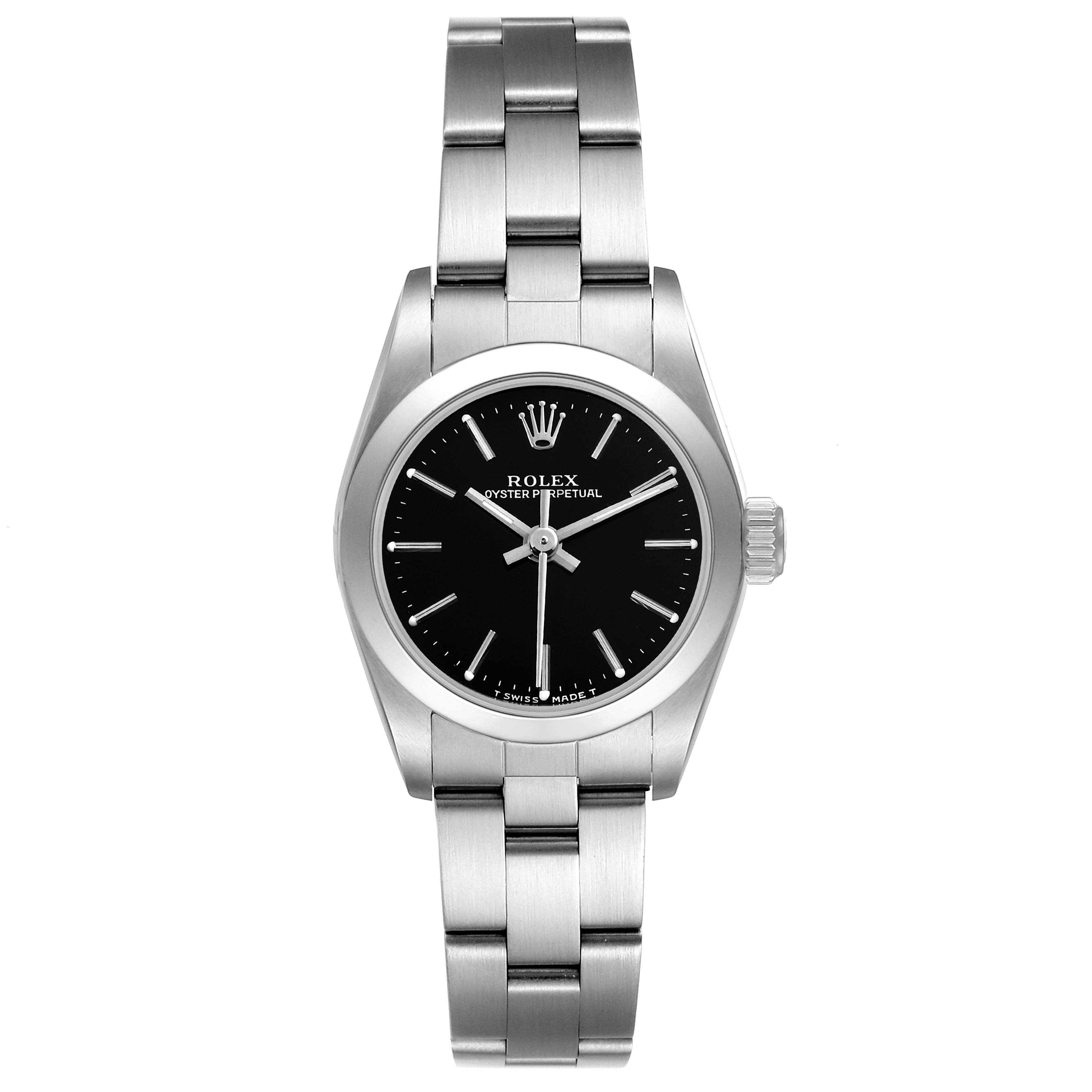 Rolex Oyster Perpetual Nondate Black Dial Steel Ladies Watch 67180